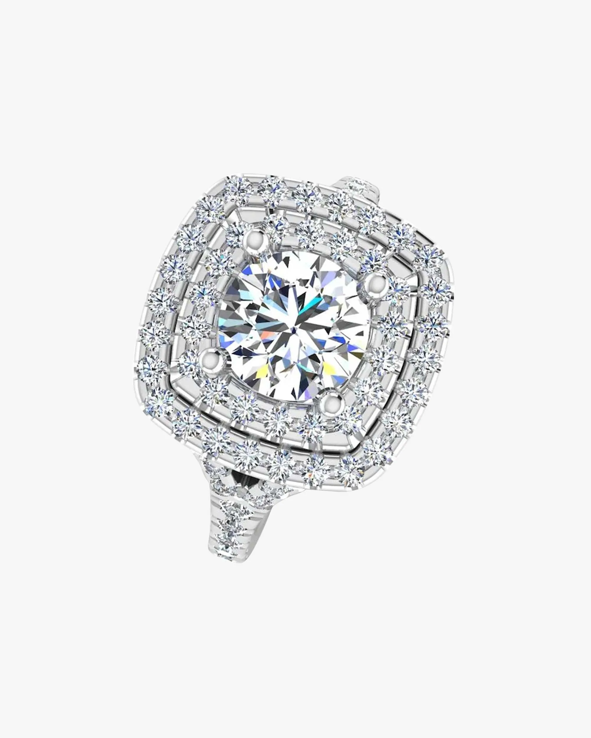 Round Brilliant Double Halo Moissanite Engagement Ring - in 14k gold (view 4 of 8)