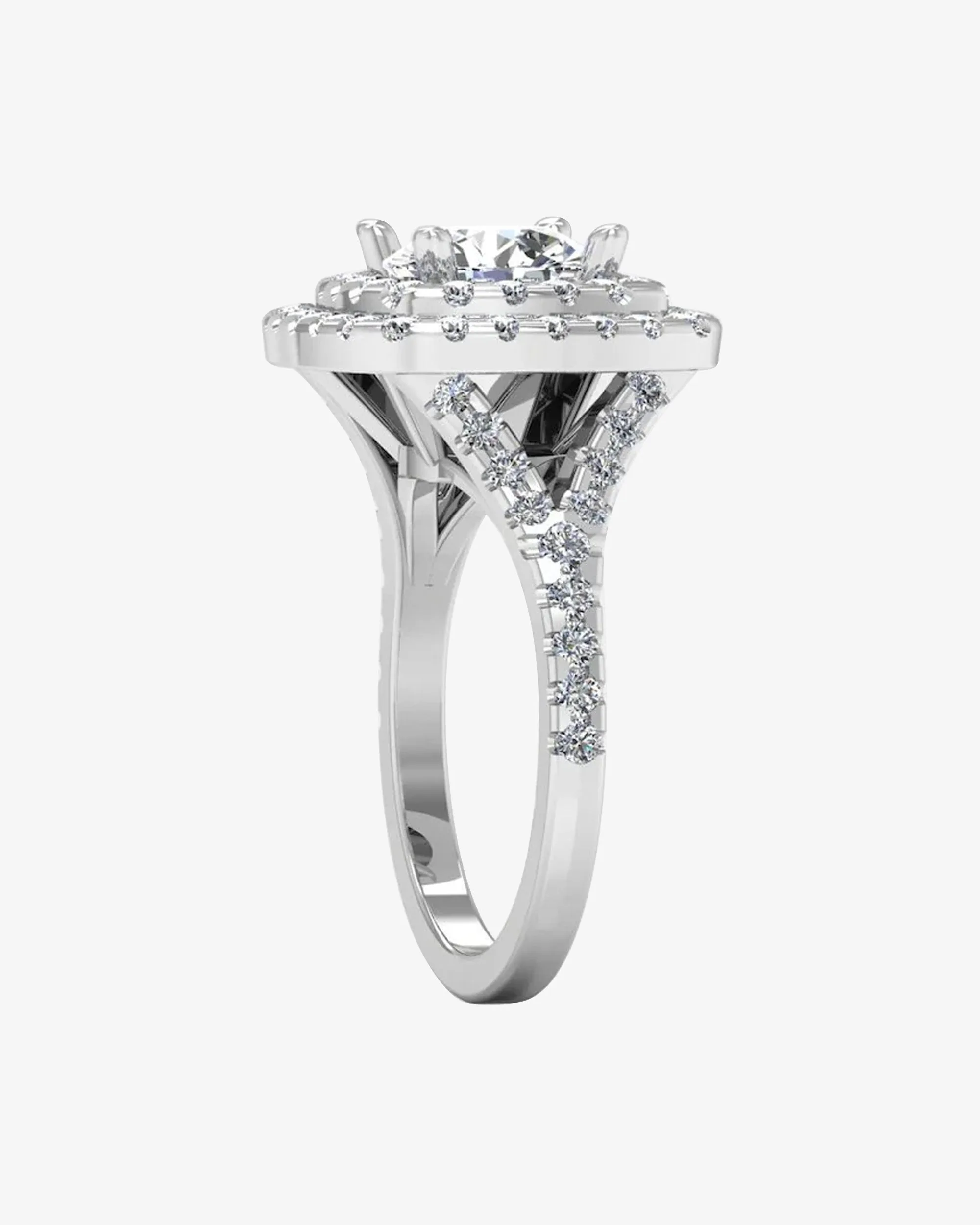 Round Brilliant Double Halo Moissanite Engagement Ring - in 14k gold (view 5 of 8)