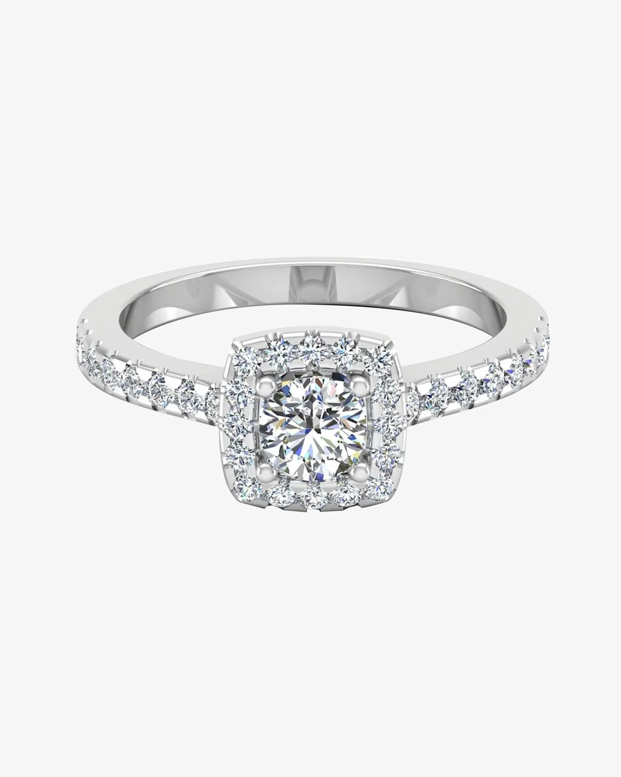Round Brilliant Rectangle Halo Moissanite Engagement Ring - in 14k gold (view 2 of 7)