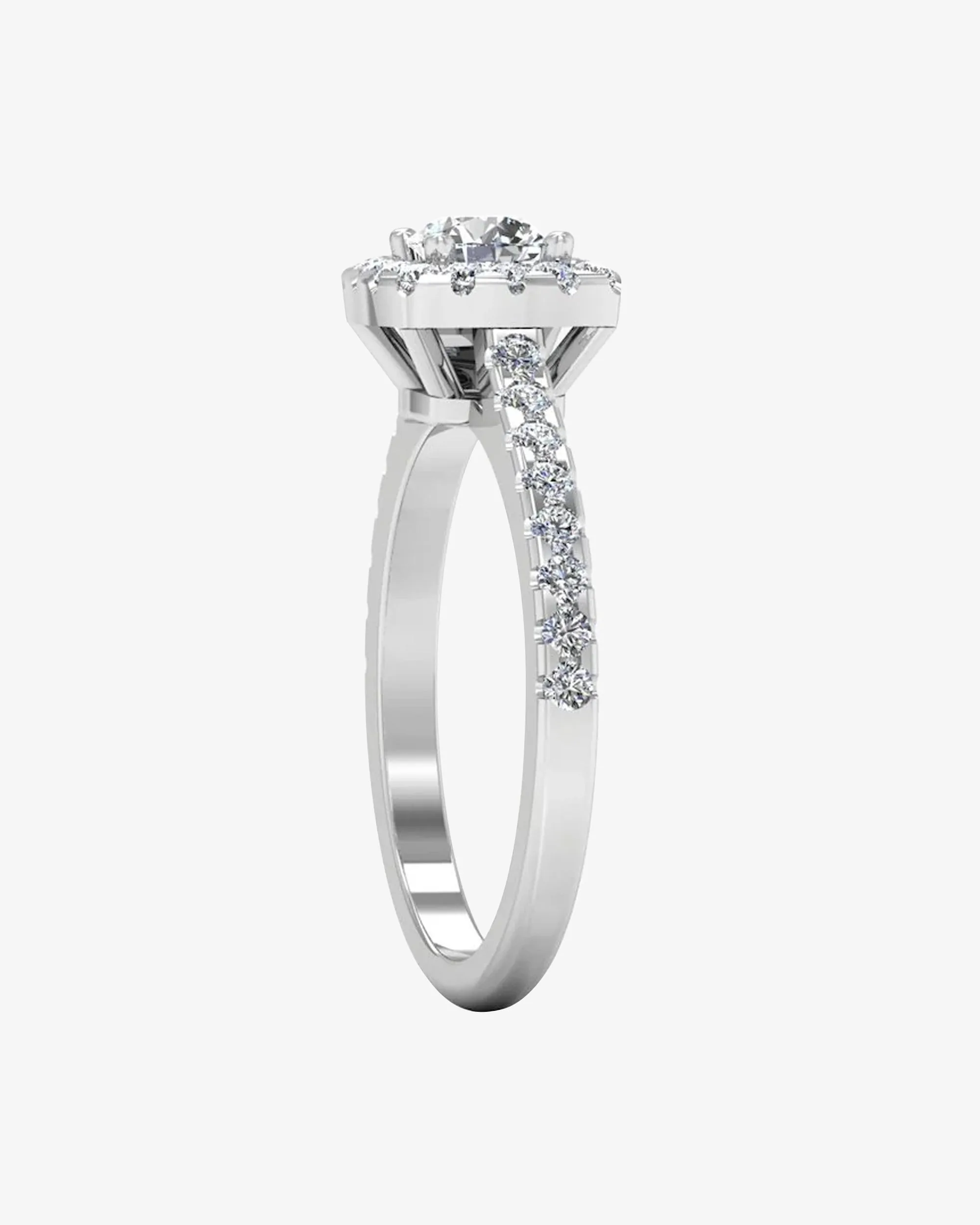 Round Brilliant Rectangle Halo Moissanite Engagement Ring - in 14k gold (view 3 of 7)