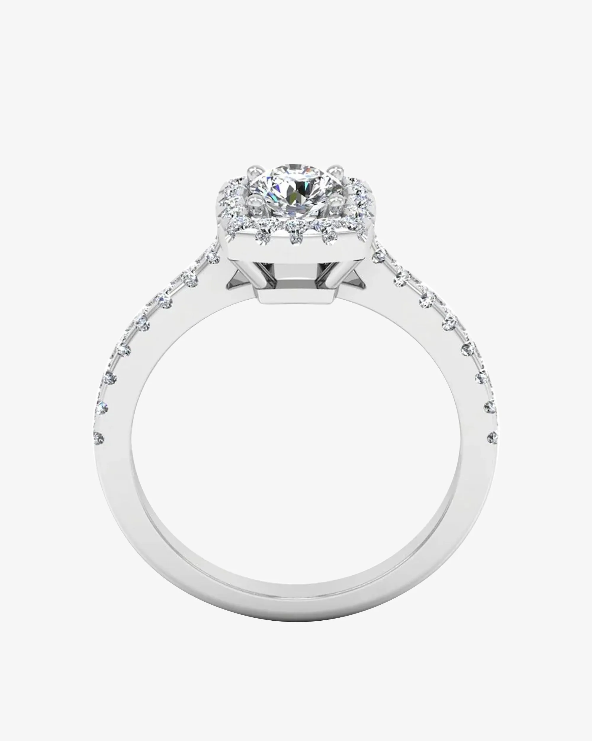 Round Brilliant Rectangle Halo Moissanite Engagement Ring - in 14k gold (view 5 of 7)