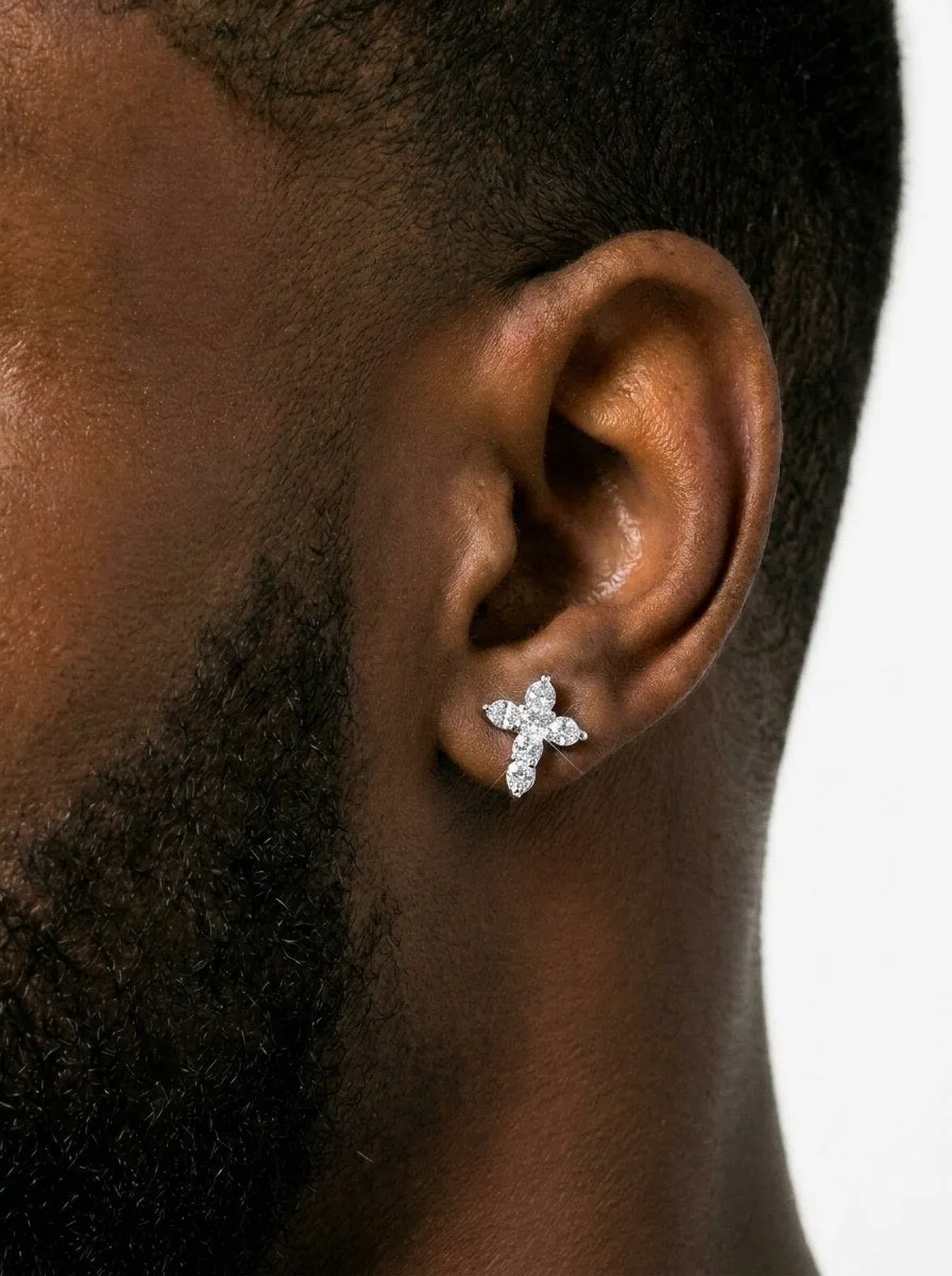 Round Cut Moissanite Cross Earrings 14K Gold (view 2 of 4)
