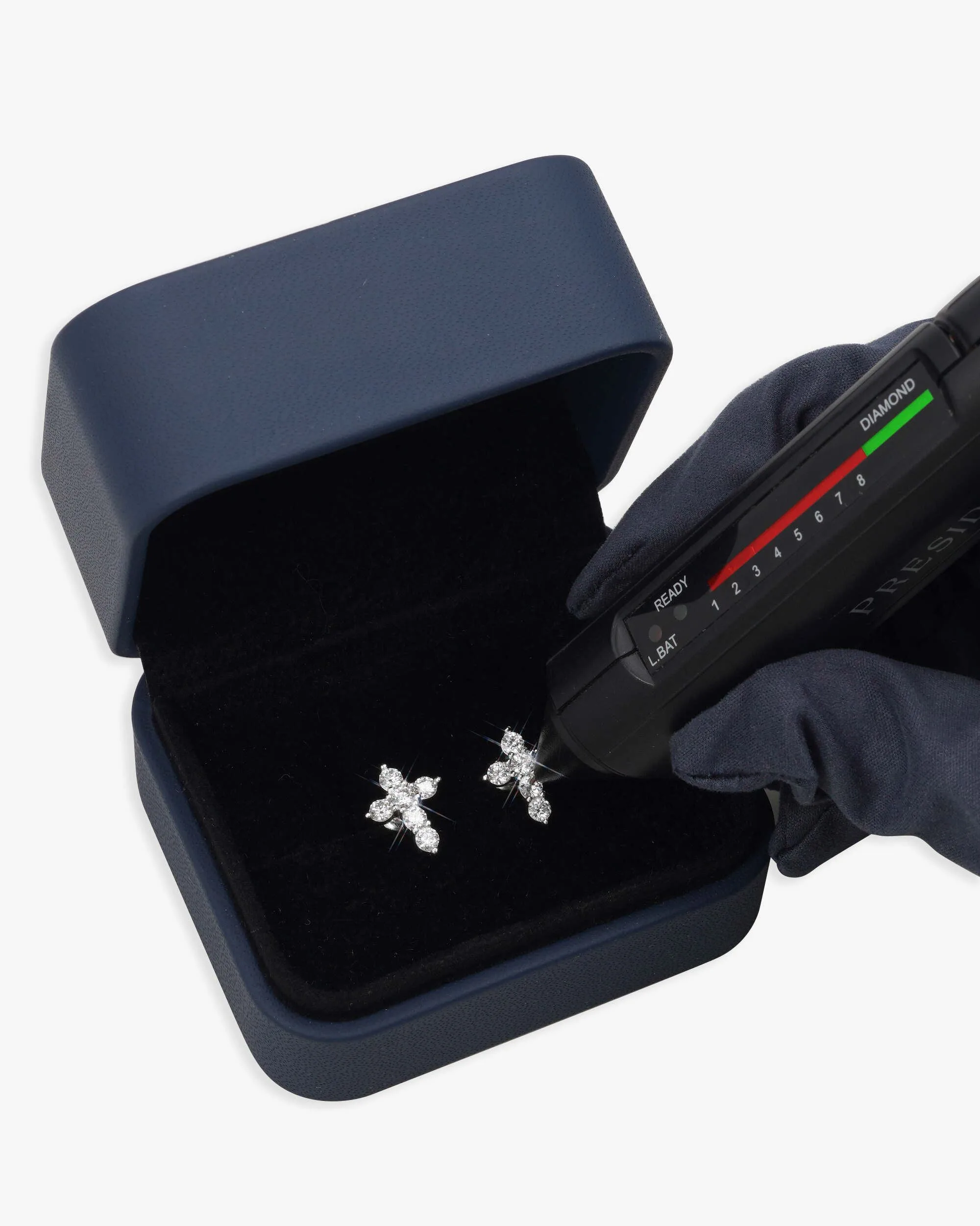 Round Cut Moissanite Cross Earrings 14K Gold (view 3 of 4)
