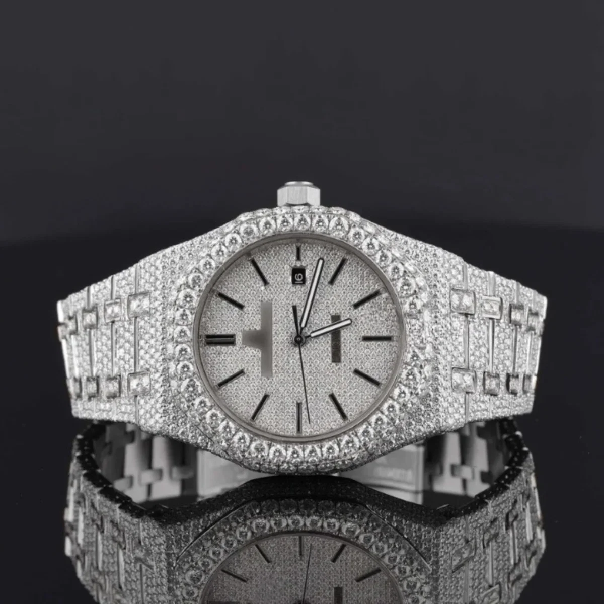 Round Dial Automatic Date Window Moissanite Watch For Men (view 2 of 8)