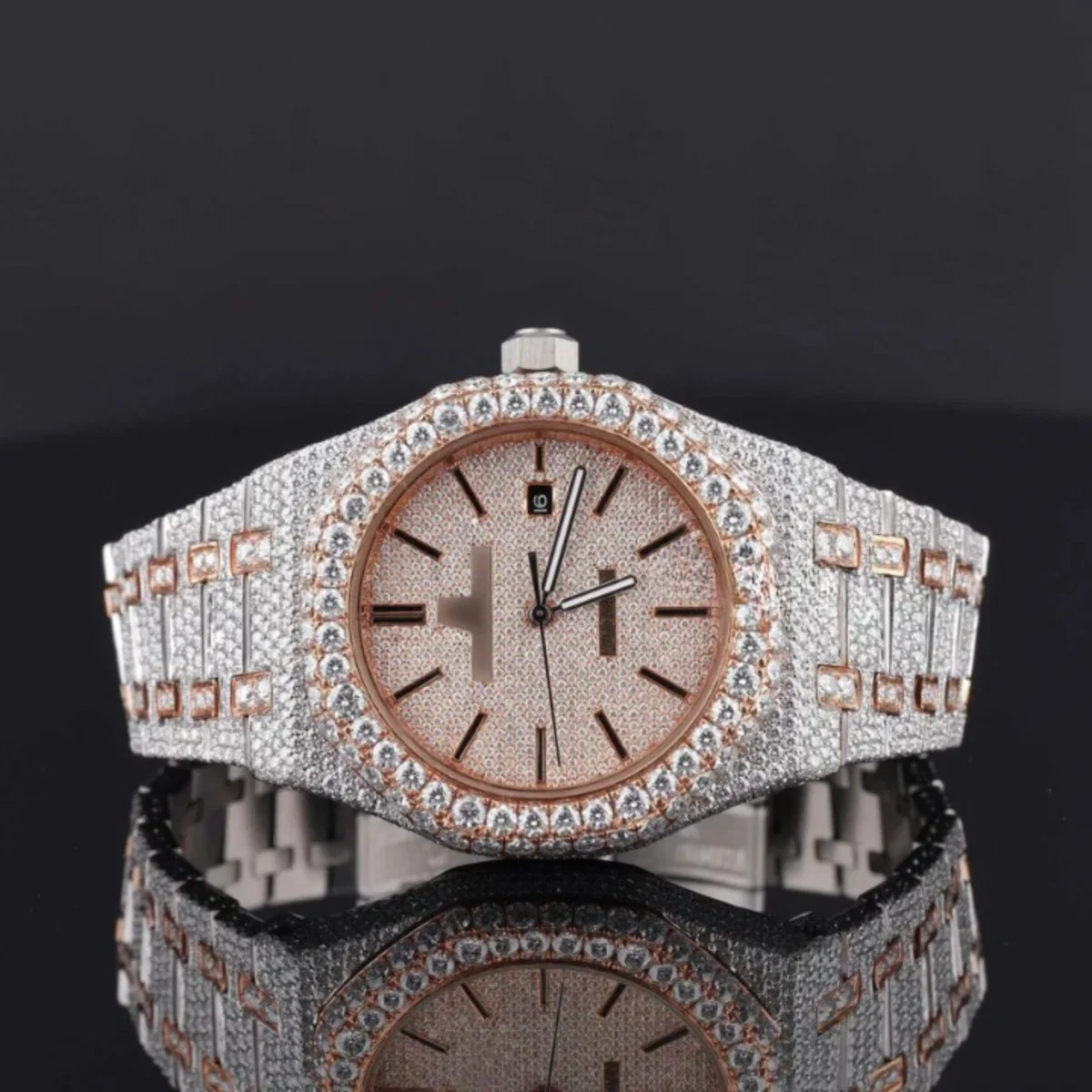 Round Dial Automatic Date Window Moissanite Watch For Men (view 3 of 8)