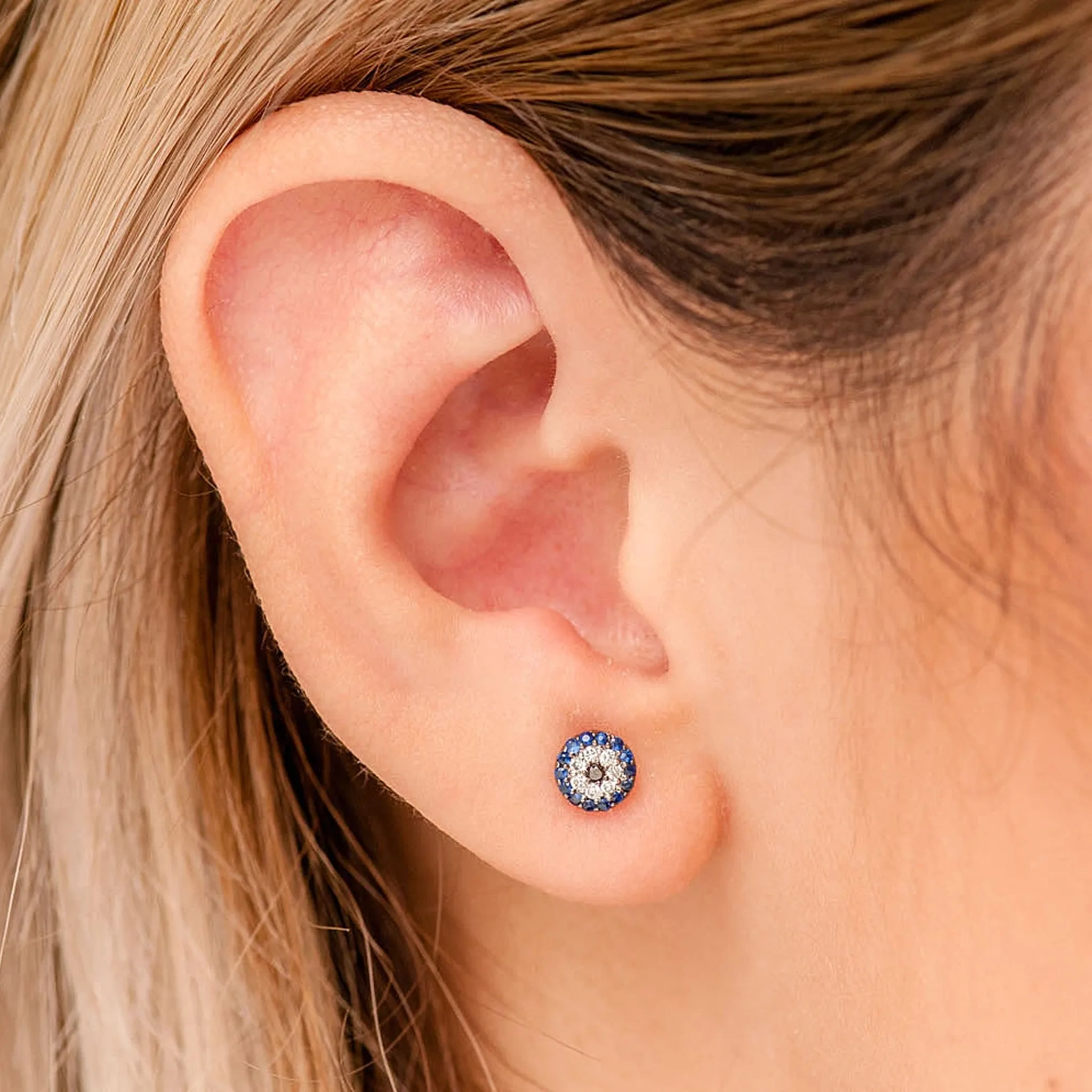 Round Evil Eye Diamond Studs - earrings in yellow gold (view 4 of 6)