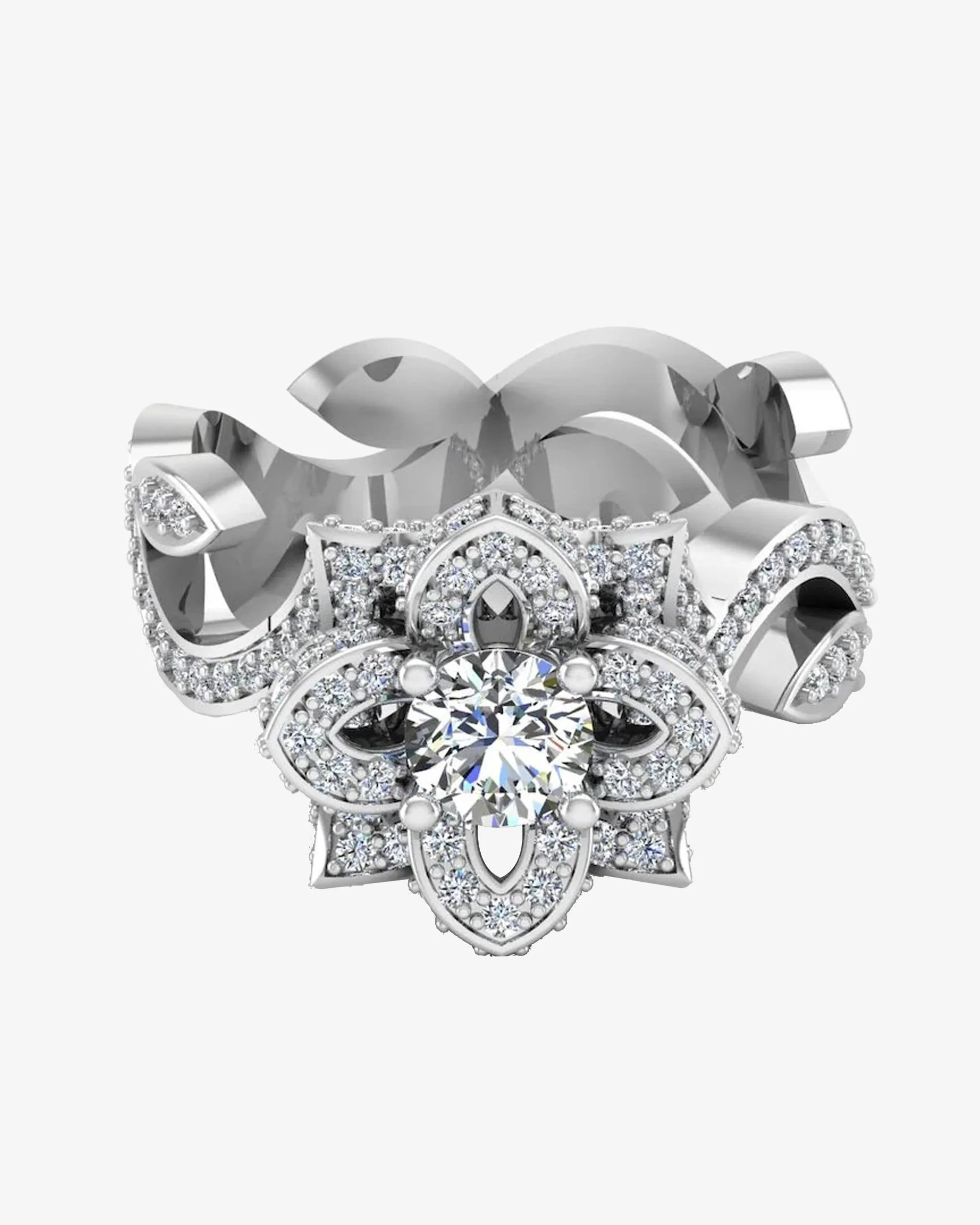 Round Floral Antique Moissanite Engagement Ring - in 14k gold (view 2 of 7)