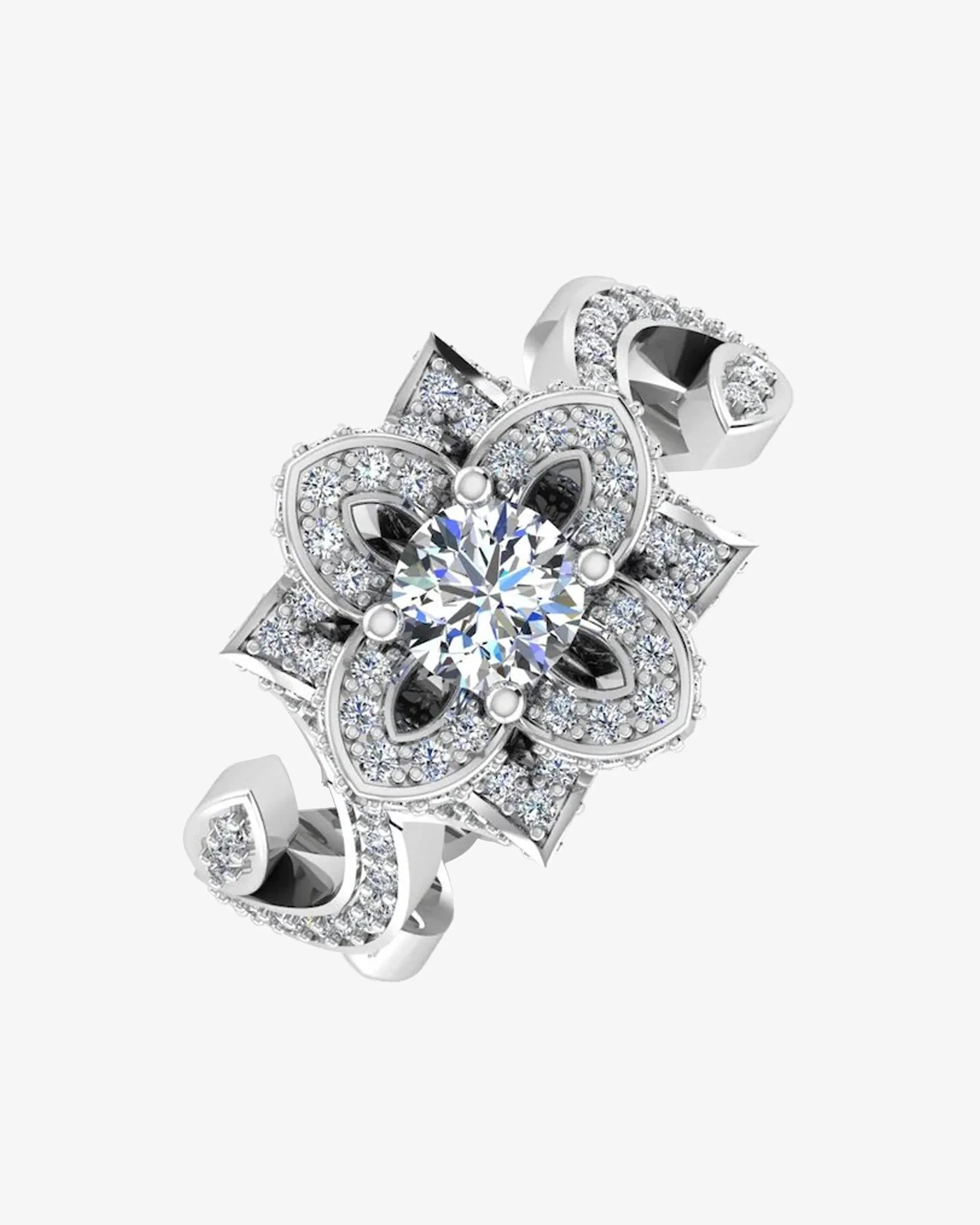 Round Floral Antique Moissanite Engagement Ring - in 14k gold (view 4 of 7)