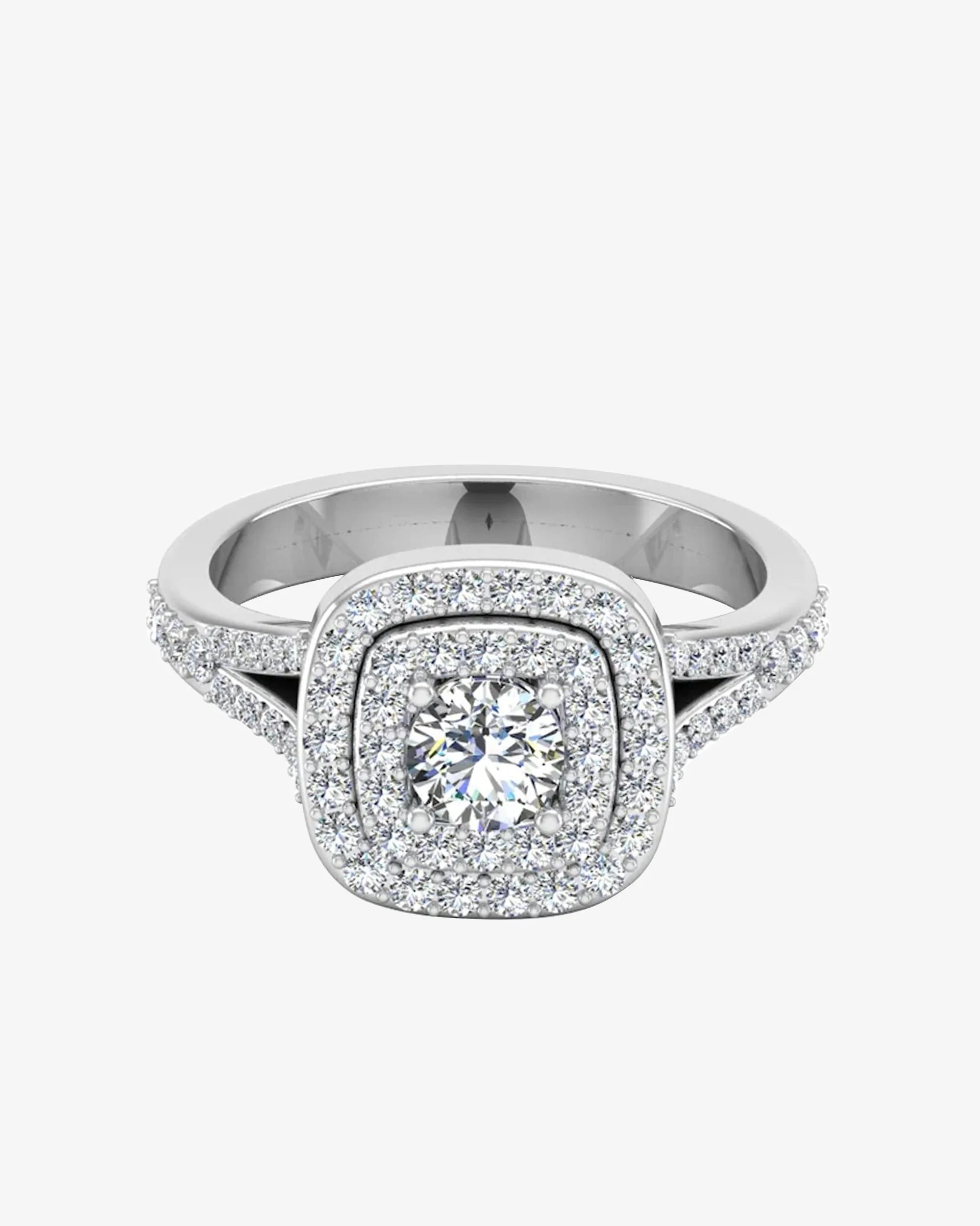 Round Split Shank Double Halo Moissanite Engagement Ring - in 14k gold (view 2 of 8)