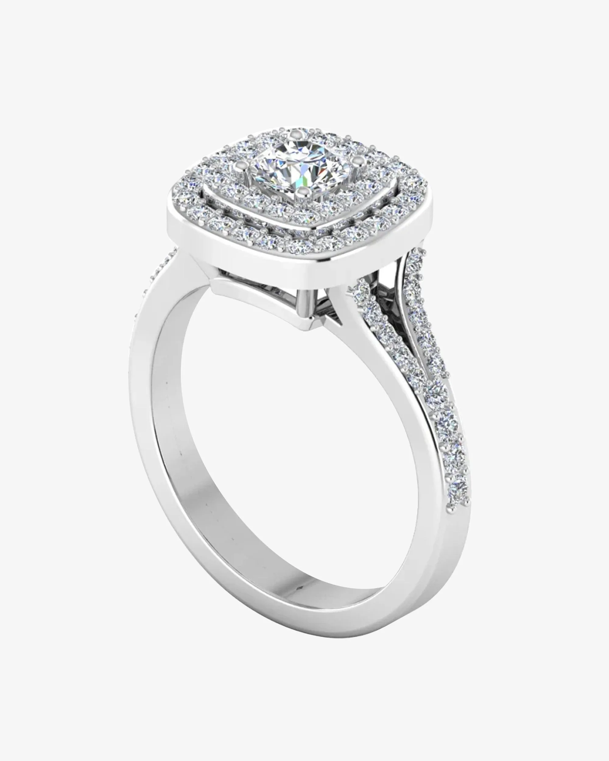 Round Split Shank Double Halo Moissanite Engagement Ring - in 14k gold (view 3 of 8)