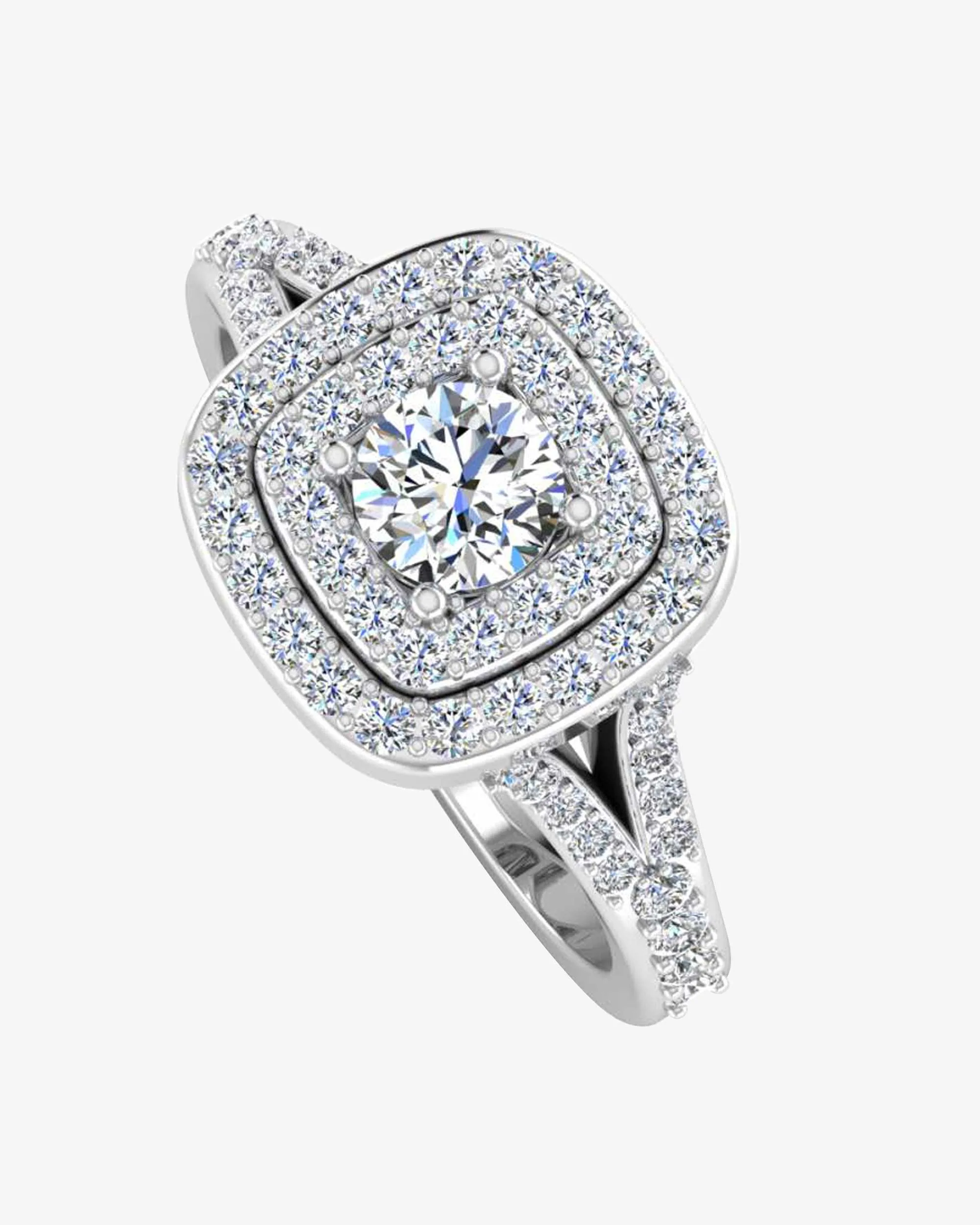Round Split Shank Double Halo Moissanite Engagement Ring - in 14k gold (view 4 of 8)