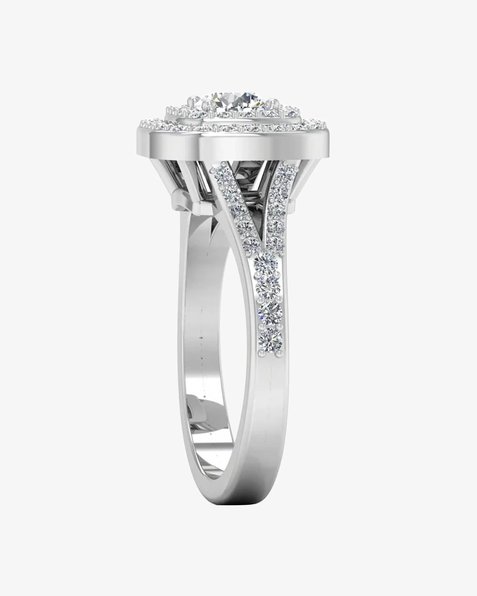 Round Split Shank Double Halo Moissanite Engagement Ring - in 14k gold (view 5 of 8)
