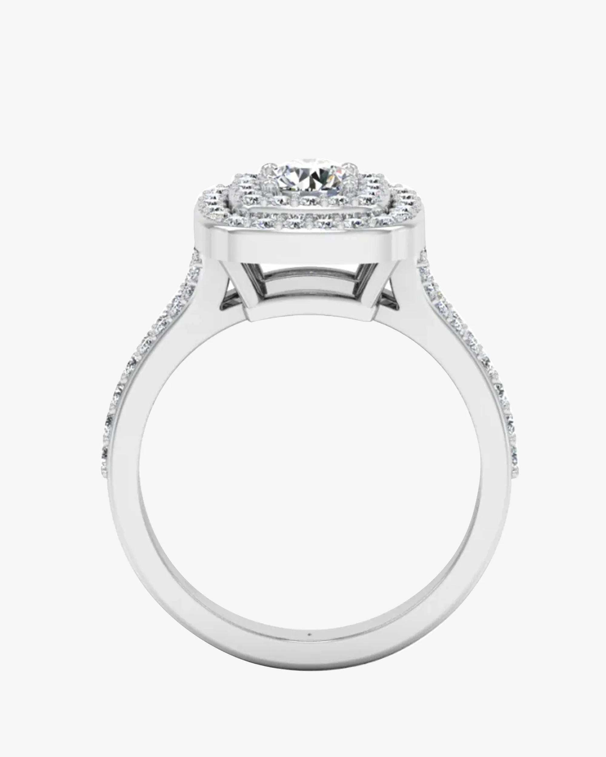 Round Split Shank Double Halo Moissanite Engagement Ring - in 14k gold (view 6 of 8)