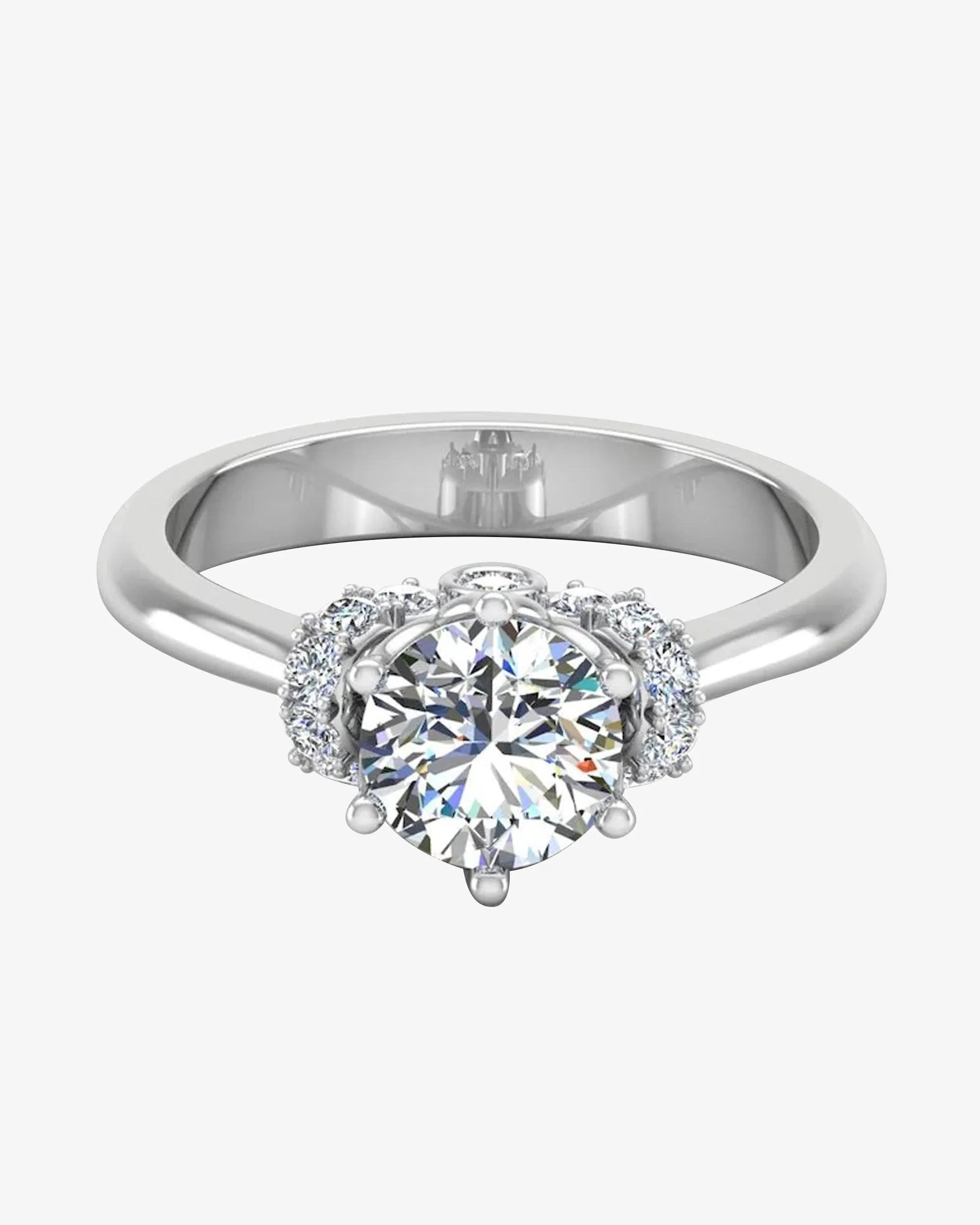 Round Tulip Bezel Halo Moissanite Engagement Ring - in 14k gold (view 2 of 8)