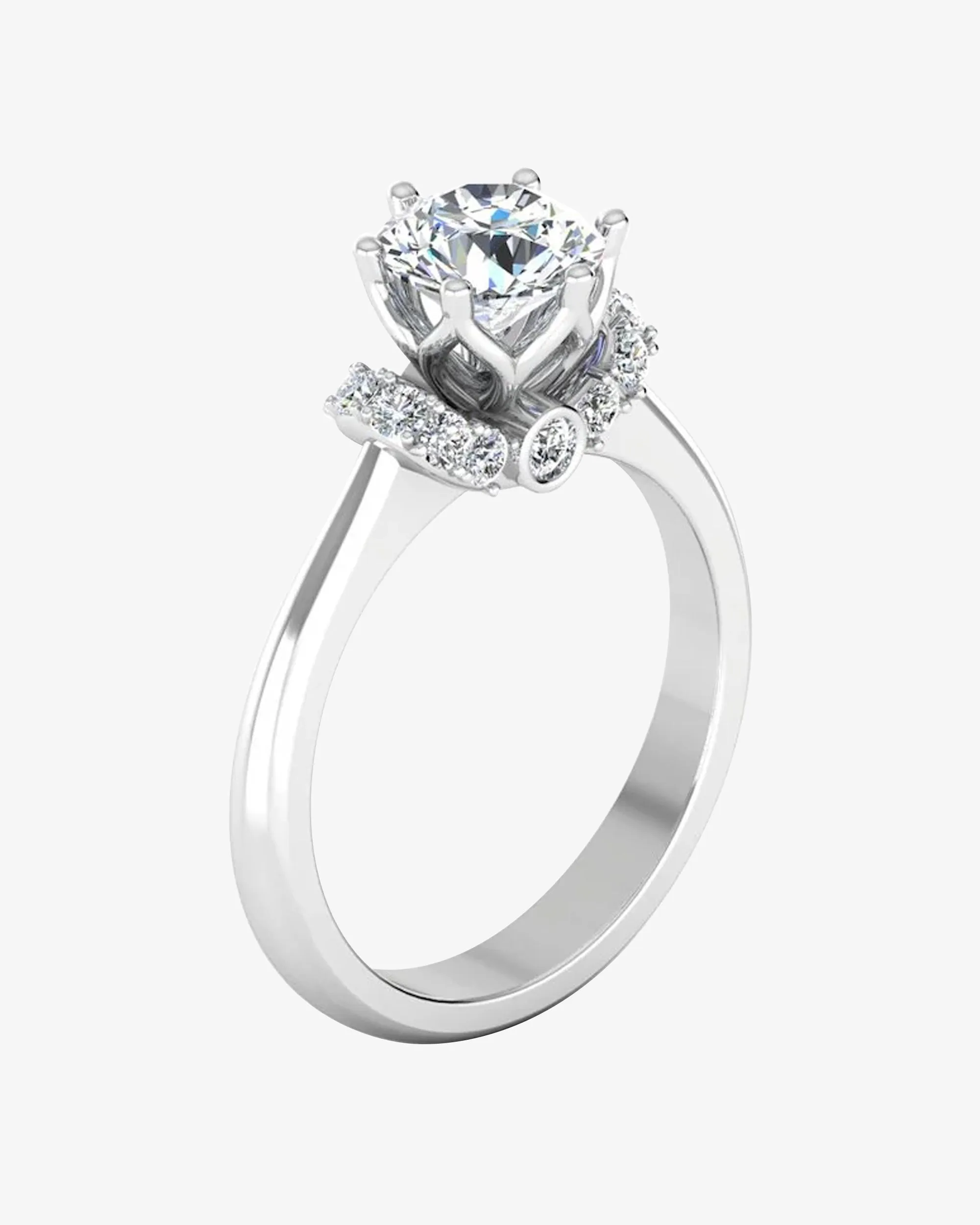 Round Tulip Bezel Halo Moissanite Engagement Ring - in 14k gold (view 3 of 8)