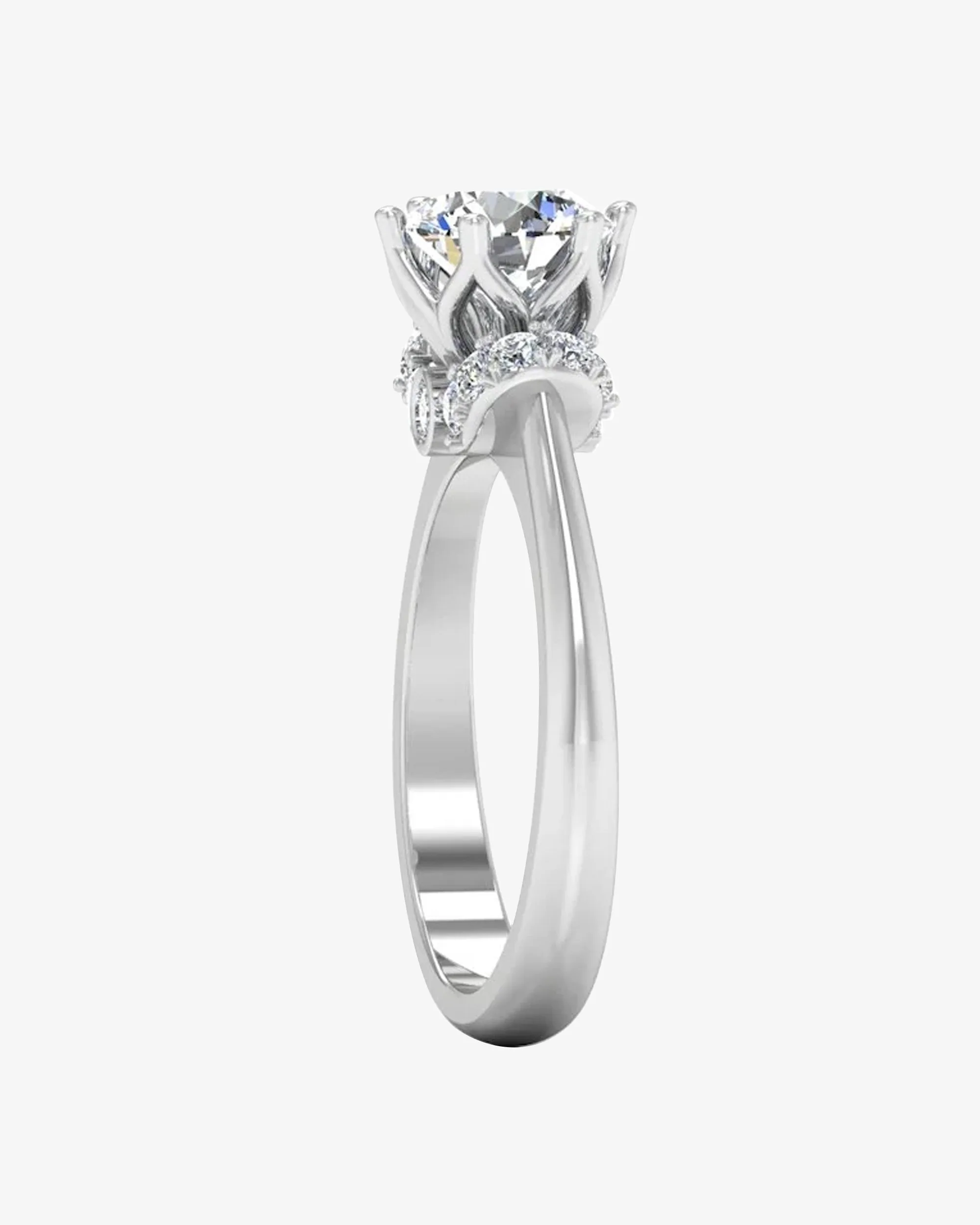 Round Tulip Bezel Halo Moissanite Engagement Ring - in 14k gold (view 5 of 8)