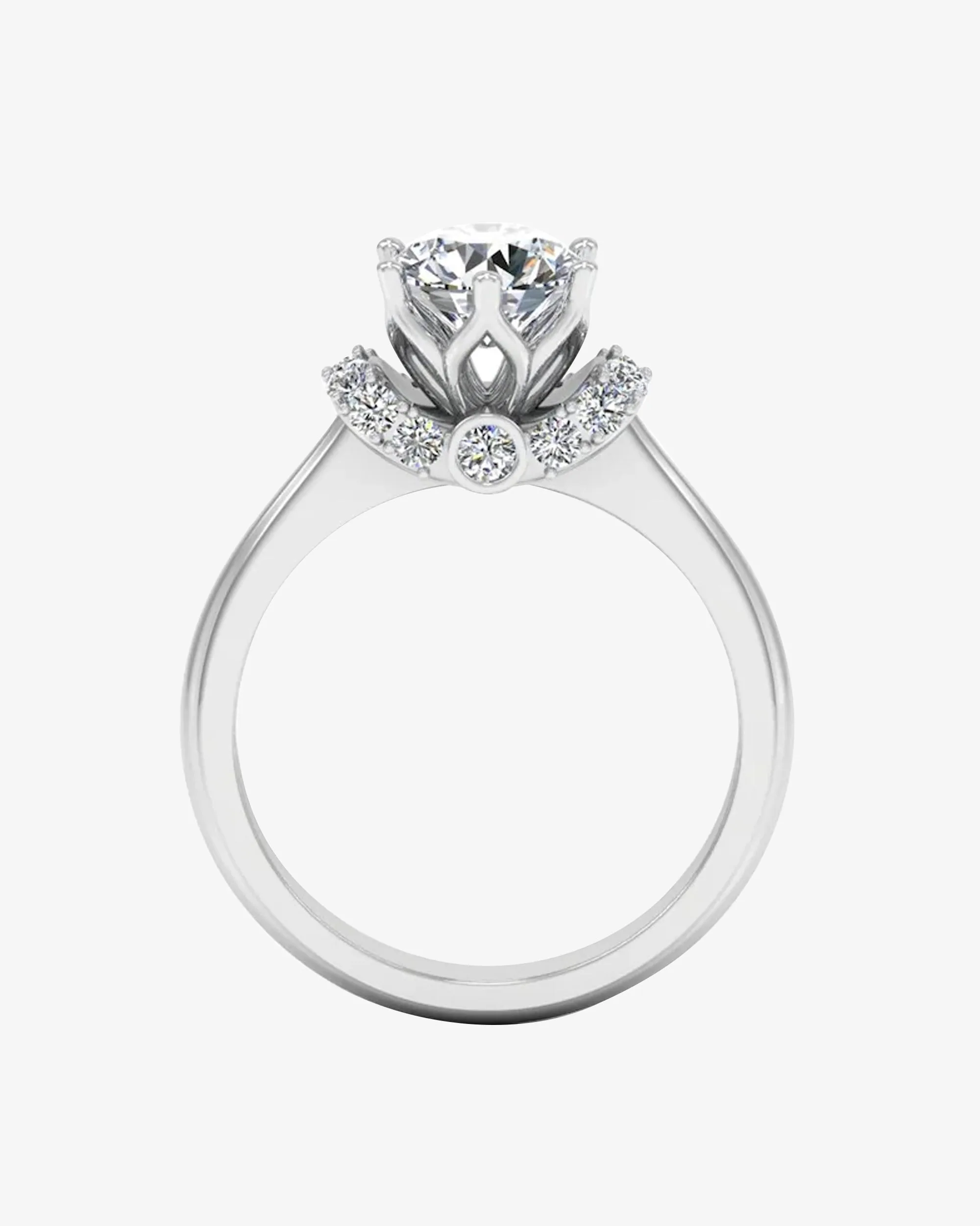 Round Tulip Bezel Halo Moissanite Engagement Ring - in 14k gold (view 6 of 8)