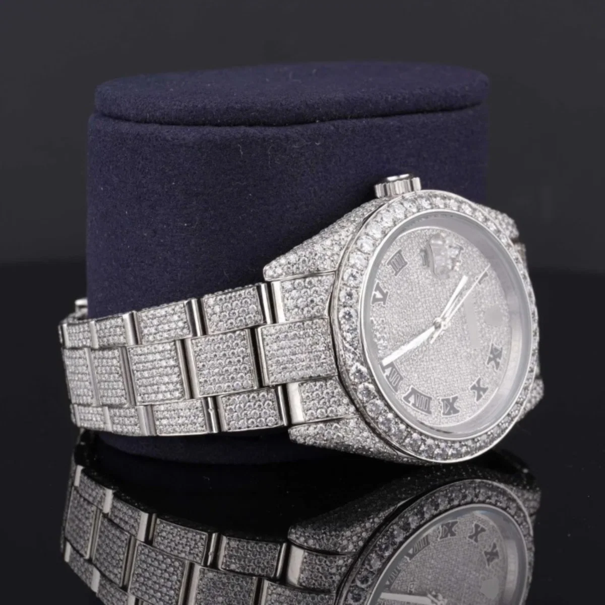 Full Iced Out Diamond Oyster Roman Dial Automatic Moissanite Watch (view 3 of 5)