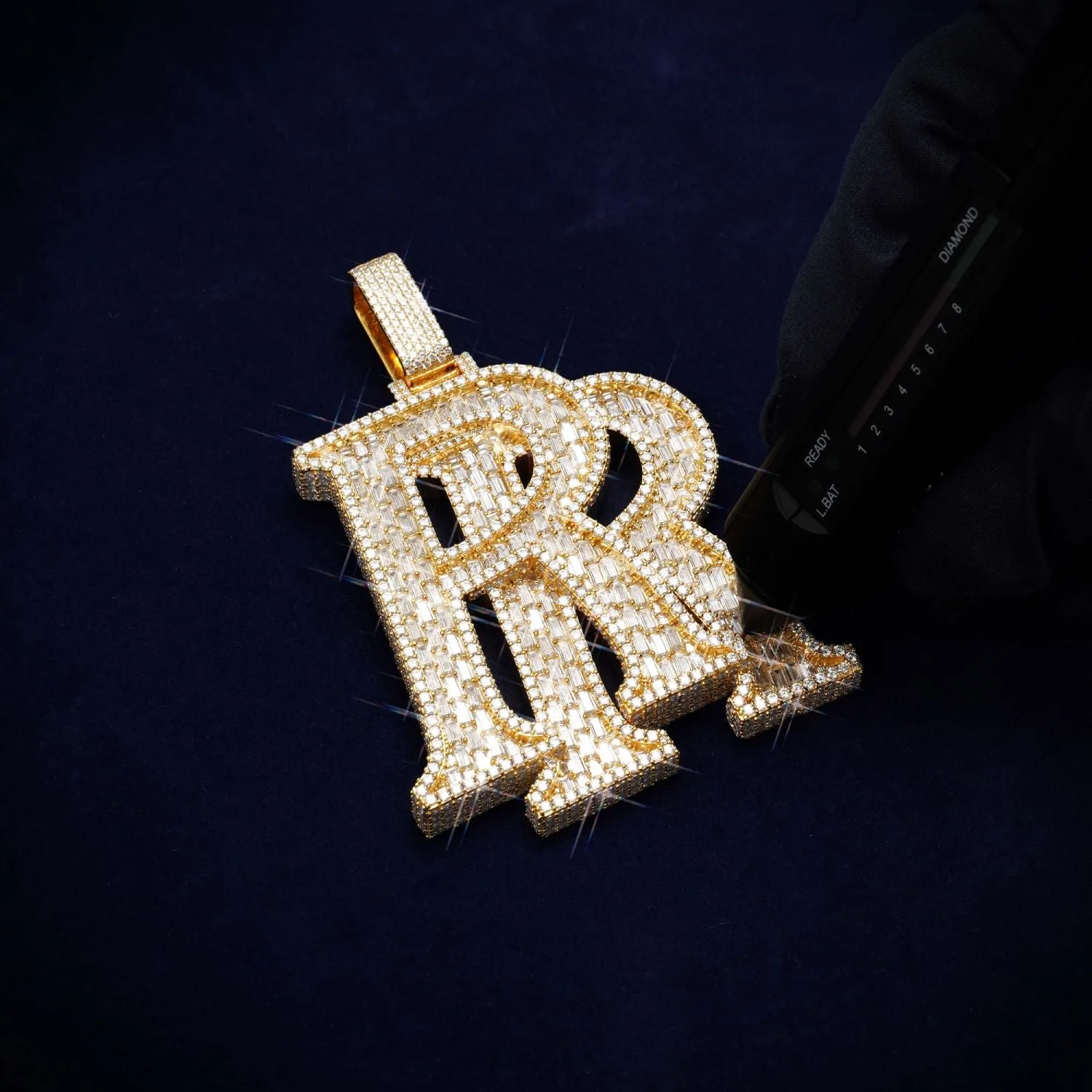 "RR" Custom Name Moissanite Pendant 14K Gold (view 2 of 2)