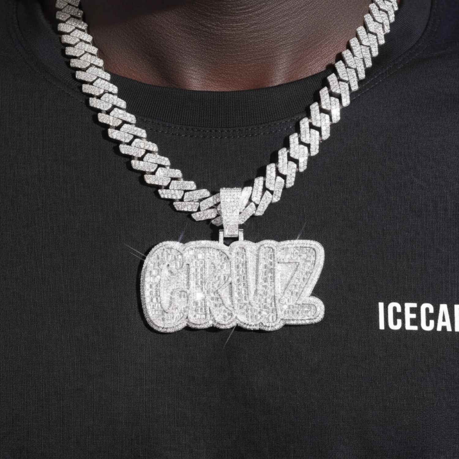 "SANTA CRUZ" Custom Moissanite Name Pendant 14K Gold (view 2 of 4)