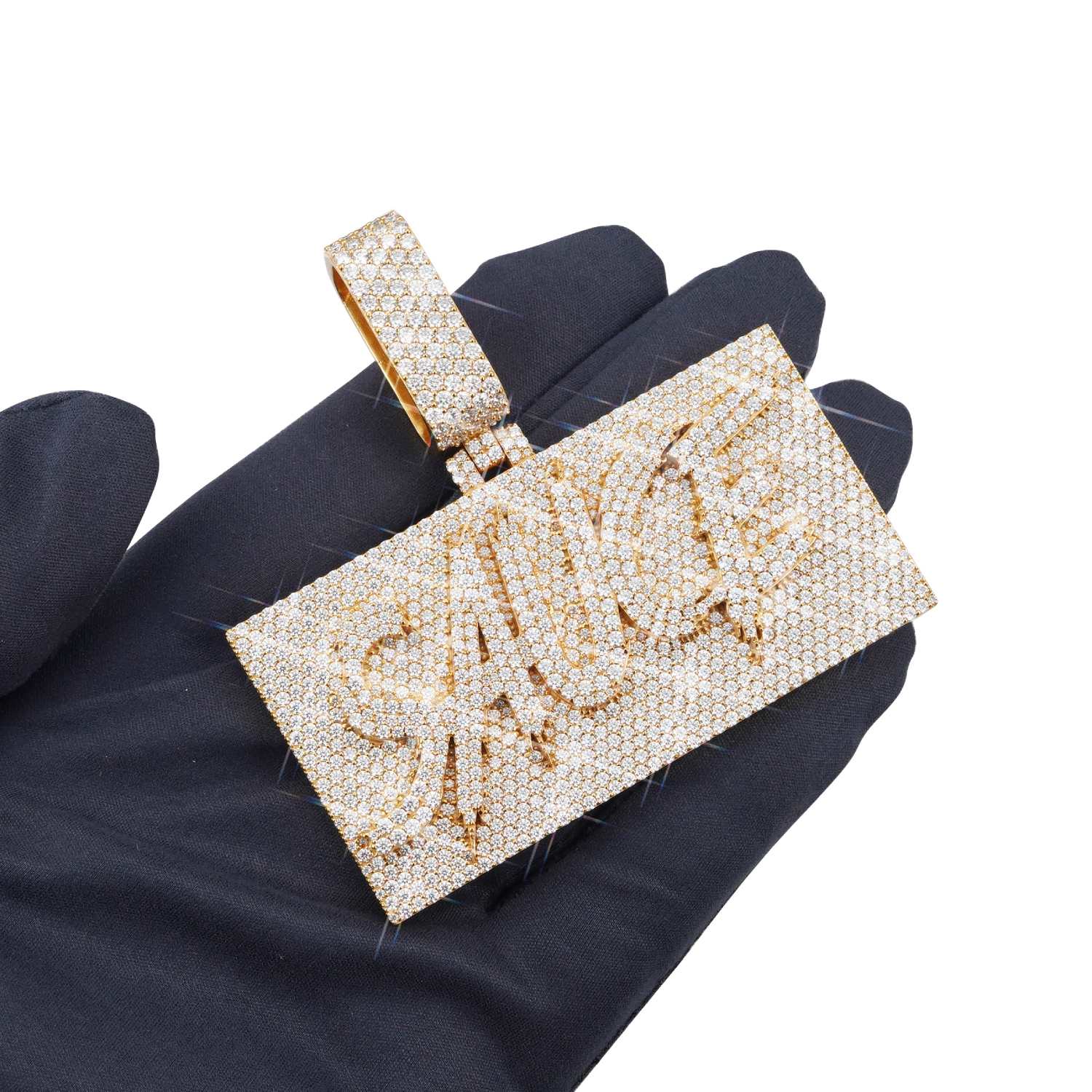 "SAUCE" Custom Name Moissanite Pendant 14K Gold (view 2 of 4)