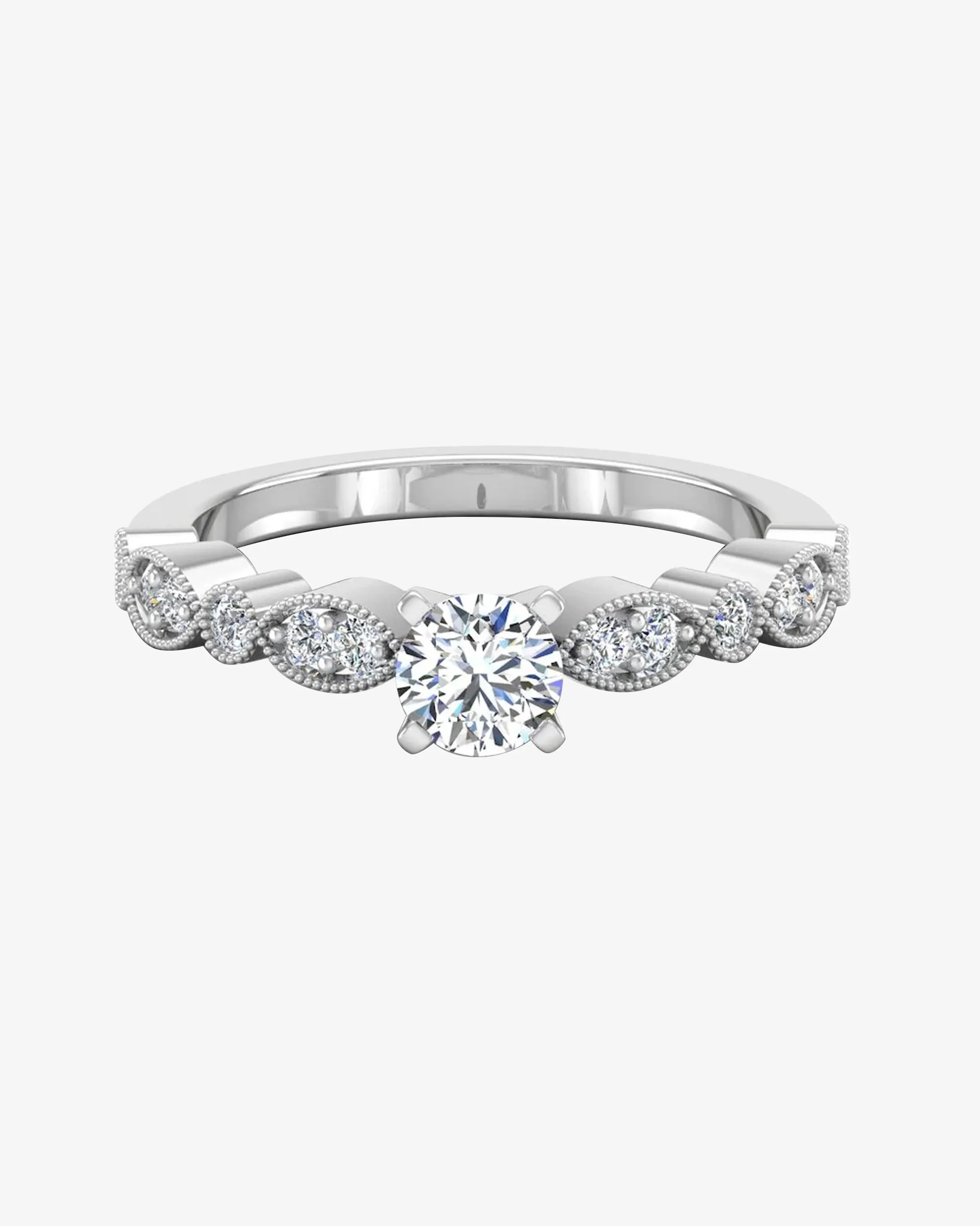Scalloped Design Moissanite Engagement Ring - in 14k gold (view 2 of 8)