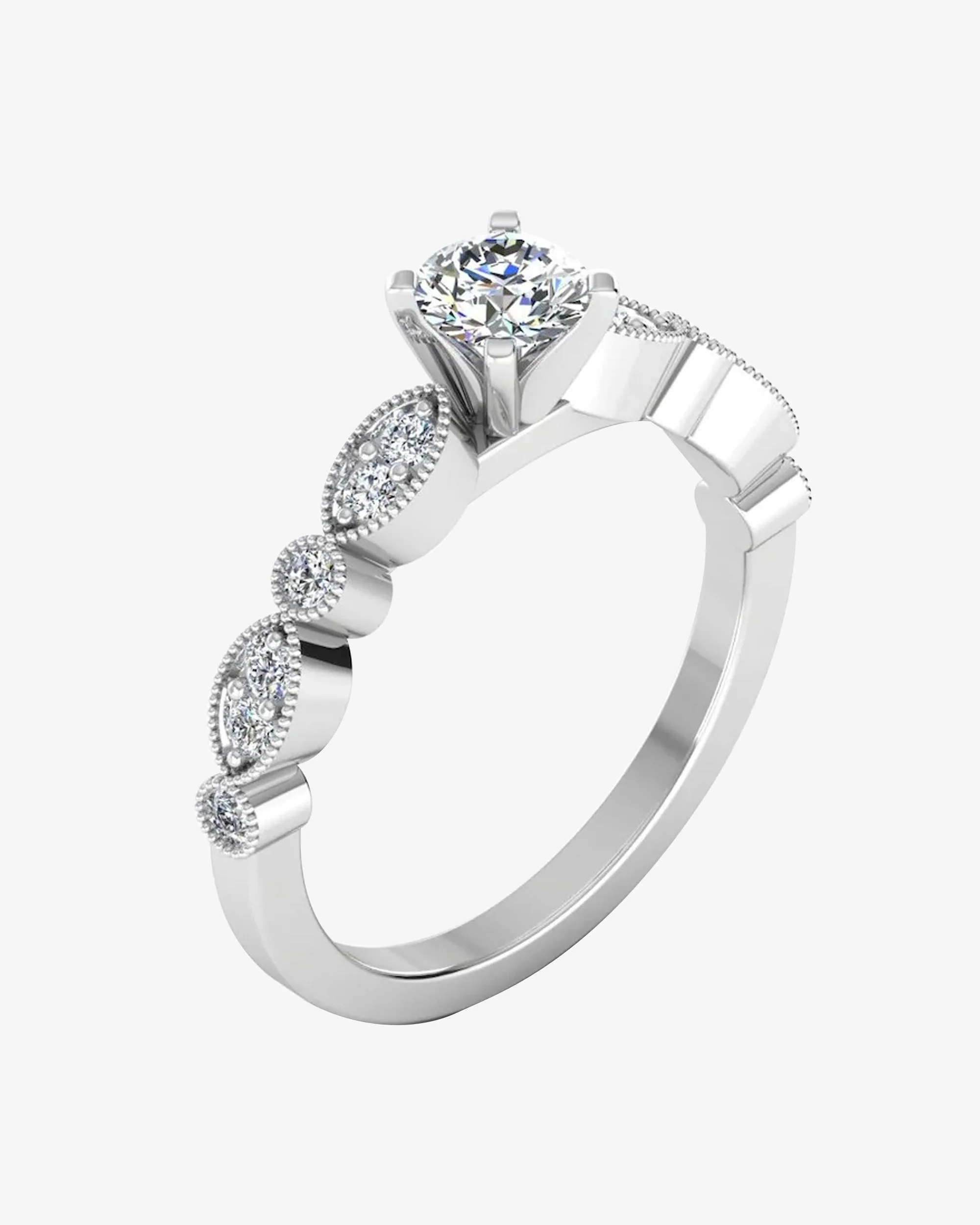 Scalloped Design Moissanite Engagement Ring - in 14k gold (view 3 of 8)