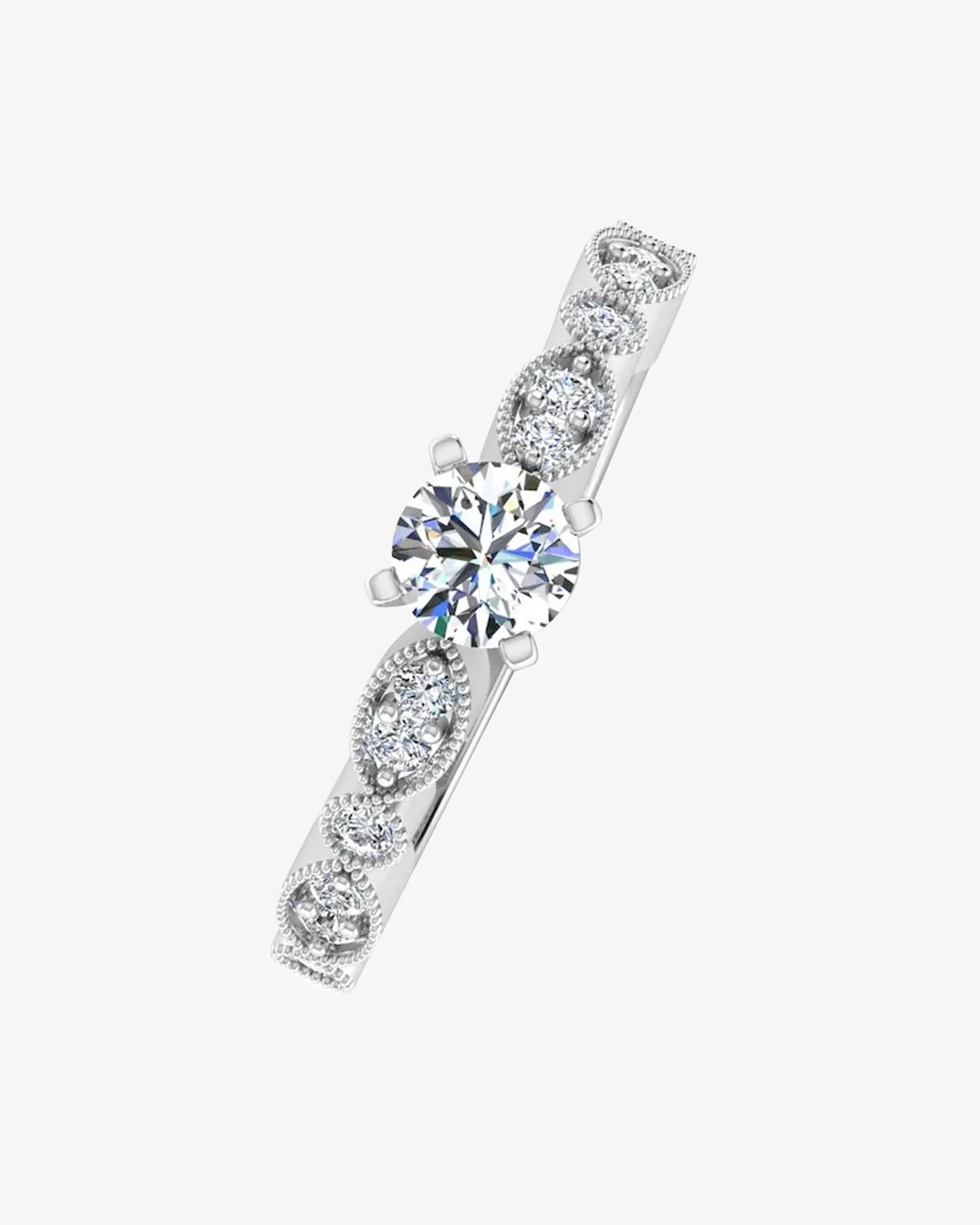 Scalloped Design Moissanite Engagement Ring - in 14k gold (view 4 of 8)