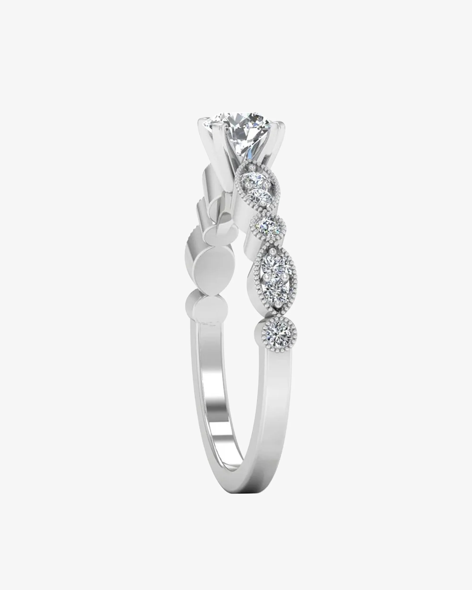 Scalloped Design Moissanite Engagement Ring - in 14k gold (view 5 of 8)