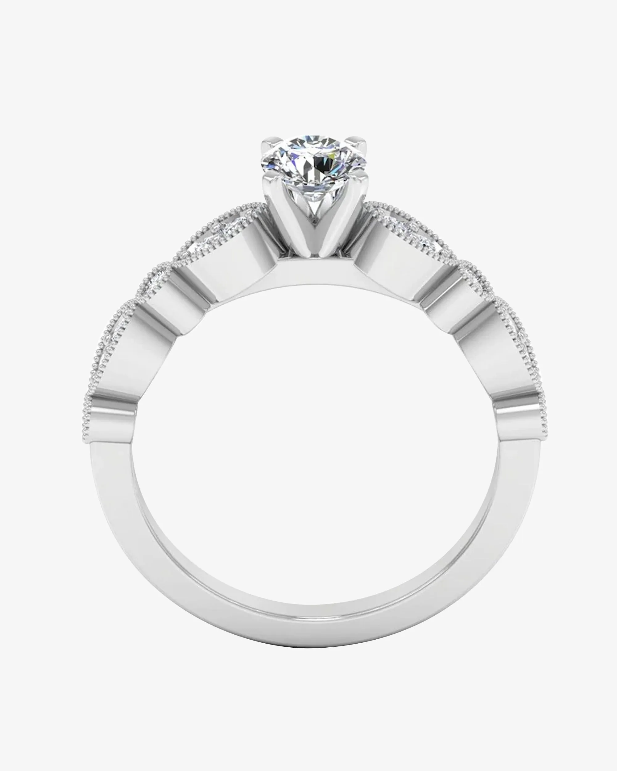 Scalloped Design Moissanite Engagement Ring - in 14k gold (view 6 of 8)