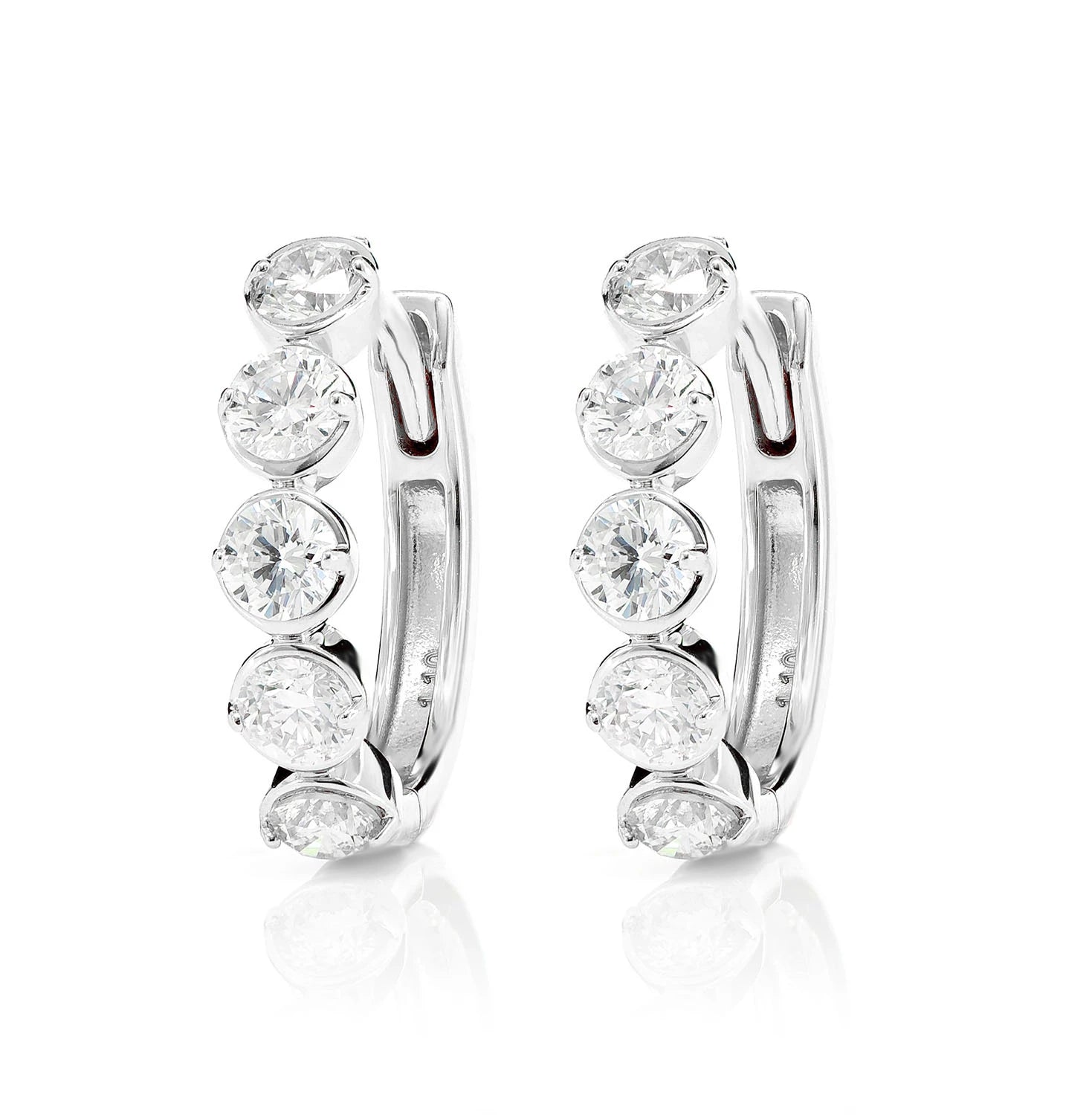 Semi Bezel Diamond Hoop Earrings - in yellow gold (view 3 of 6)