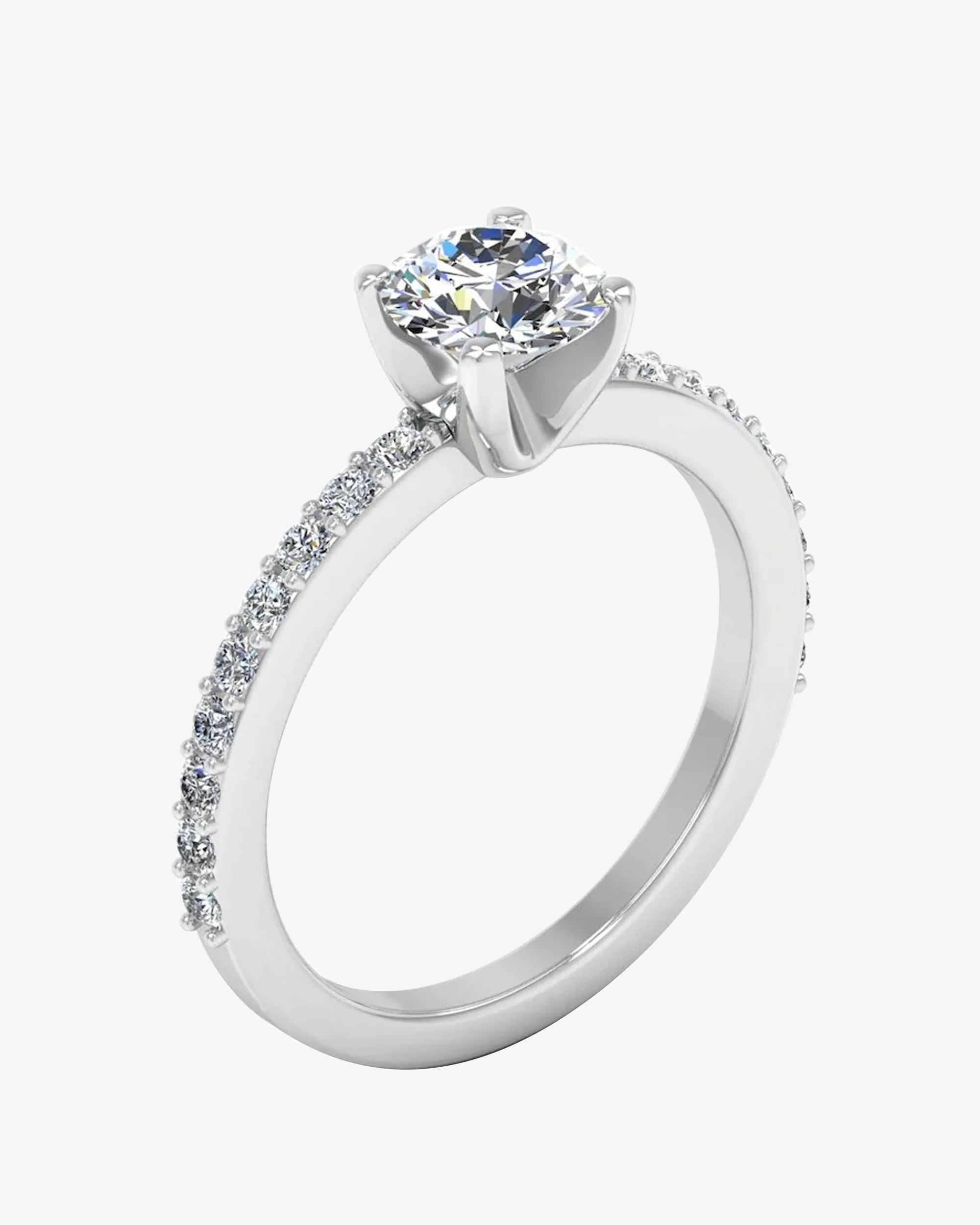 Semi Eternity Moissanite Brilliant Cut Engagement Ring - in 14k gold (view 3 of 8)