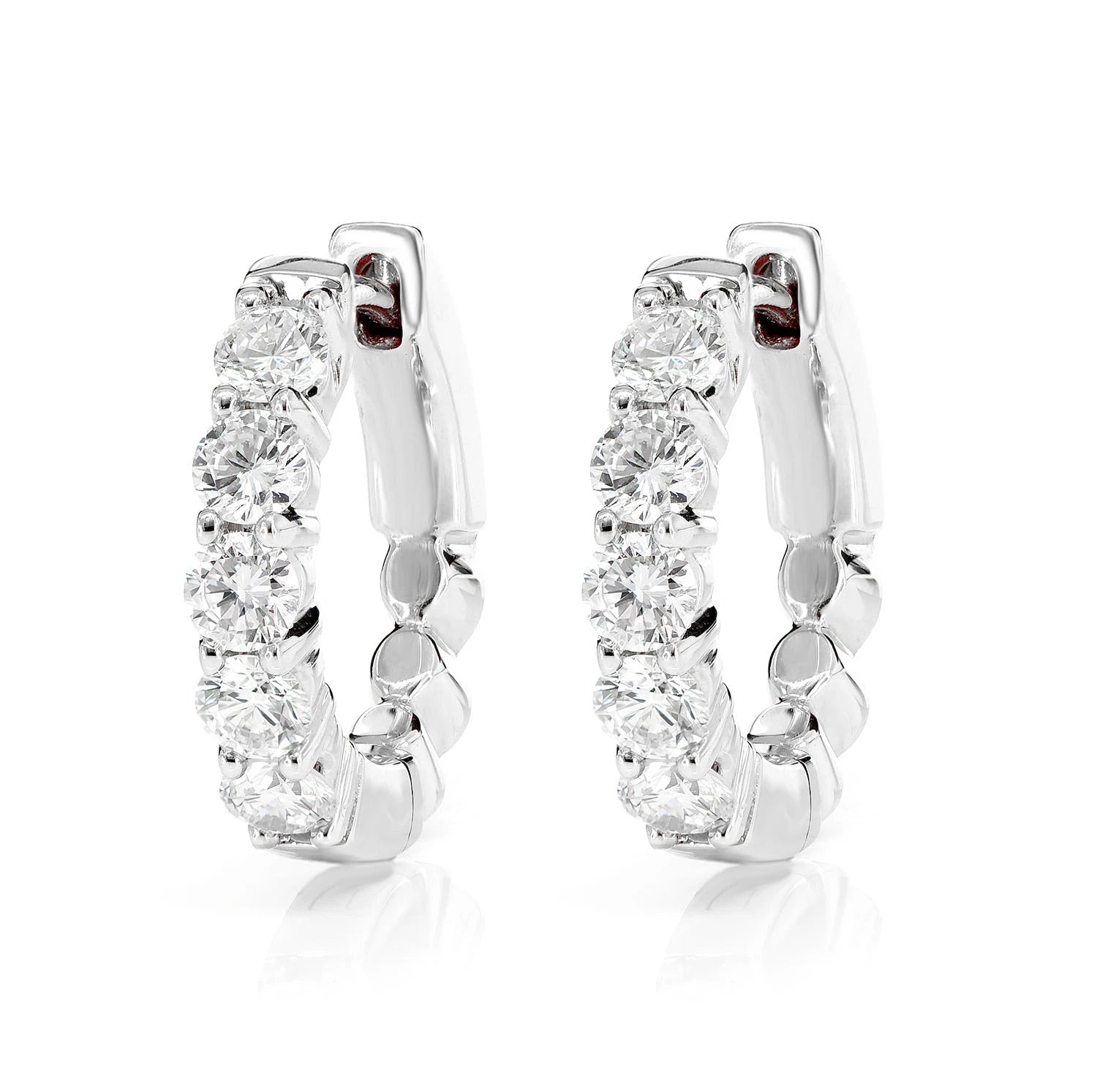 Shared Prong Diamond Hoop Earrings - in yellow gold (view 3 of 6)