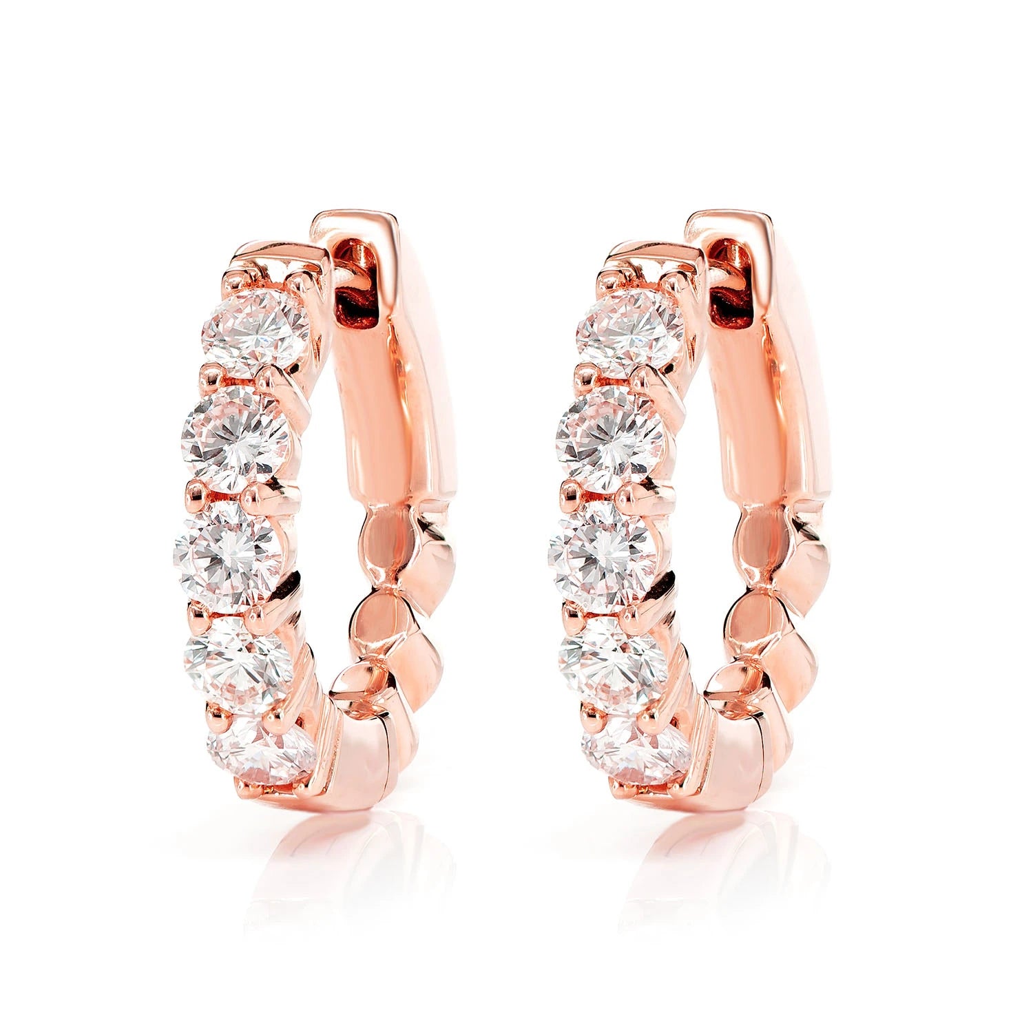 Shared Prong Diamond Hoop Earrings - in yellow gold (view 5 of 6)