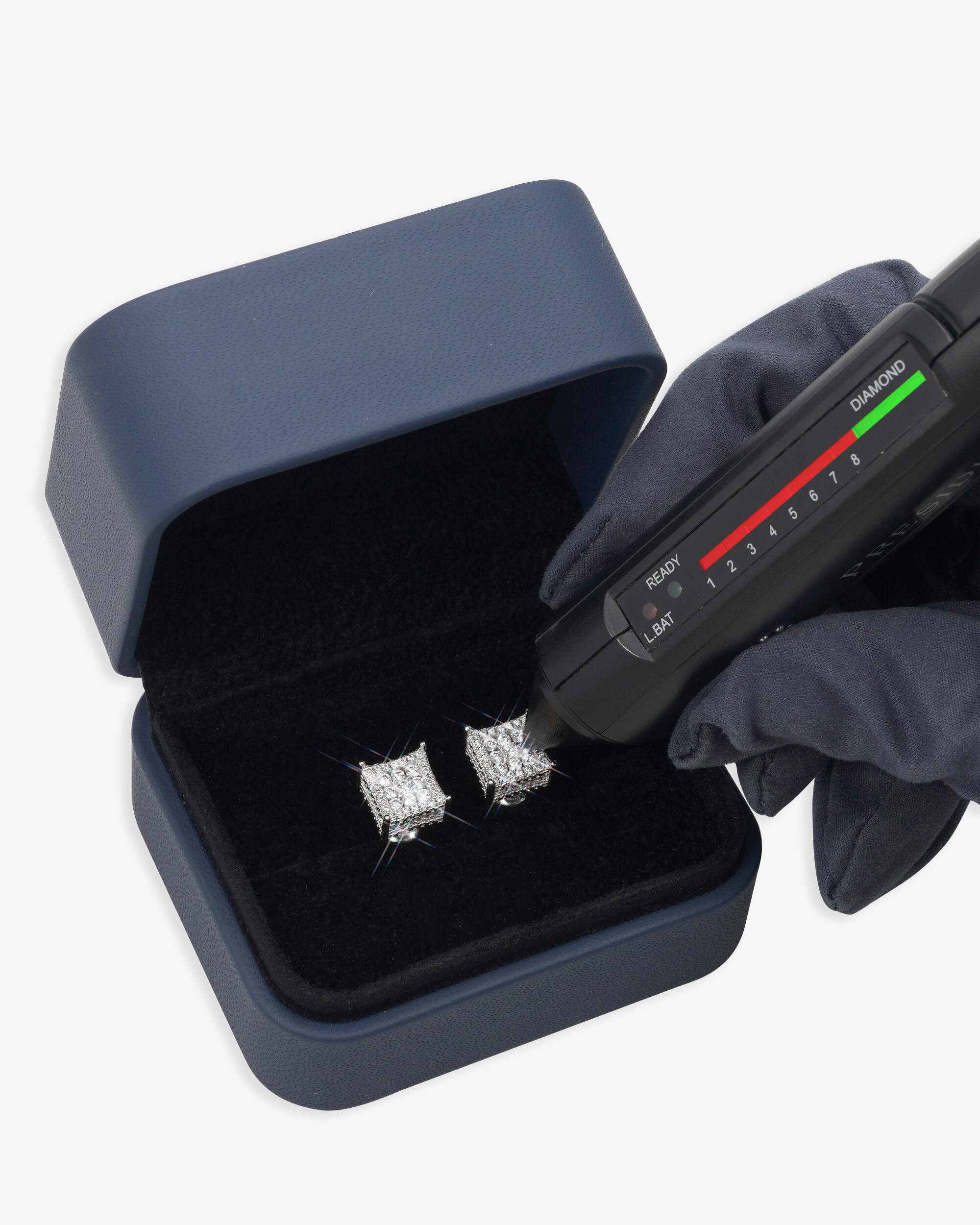 Side Halo Square Moissanite Earrings 14K Gold (view 3 of 4)