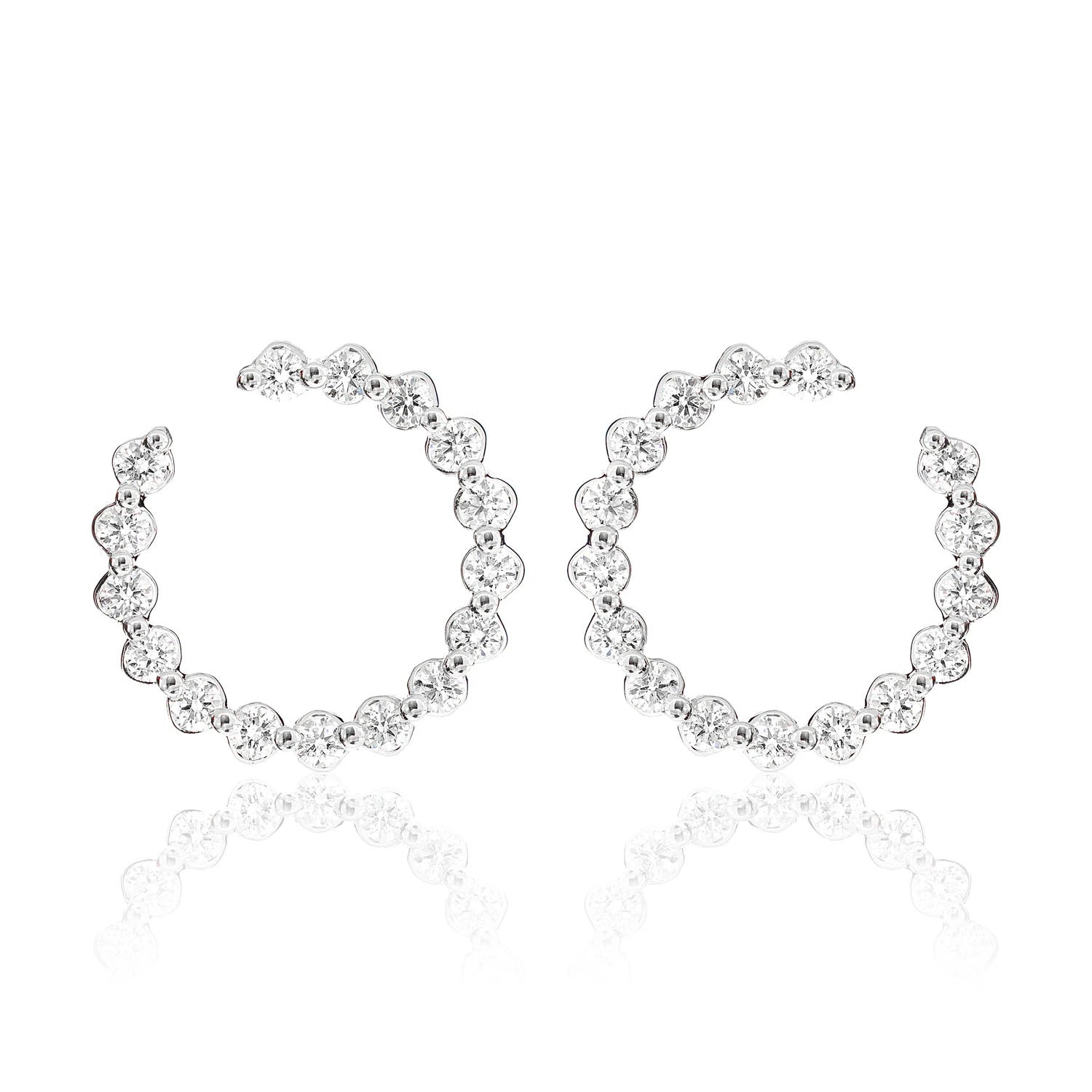 Single Prong Scallop Hoop Design Diamond Earrings - in yellow gold (view 3 of 6)