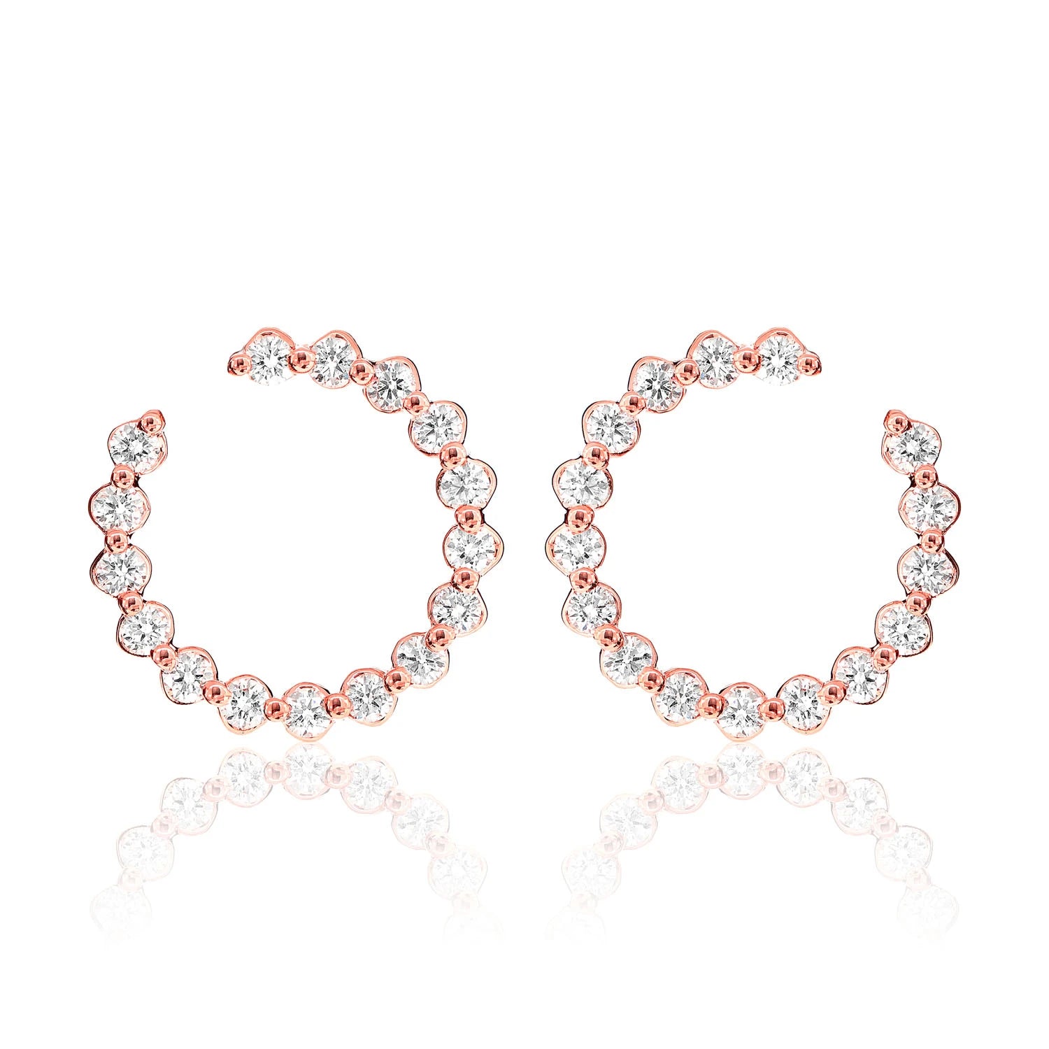 Single Prong Scallop Hoop Design Diamond Earrings - in yellow gold (view 5 of 6)