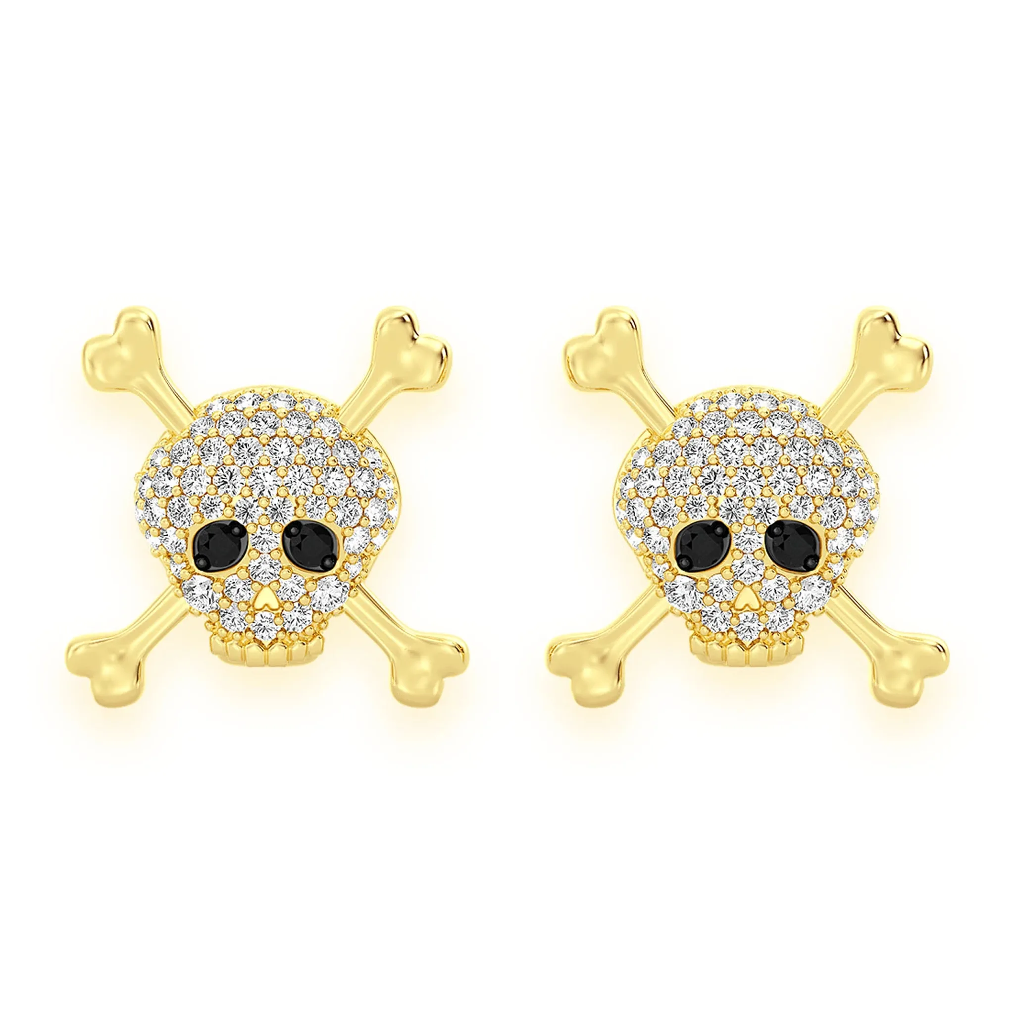 Skull & Crossbones Diamond Studs - earrings in yellow gold