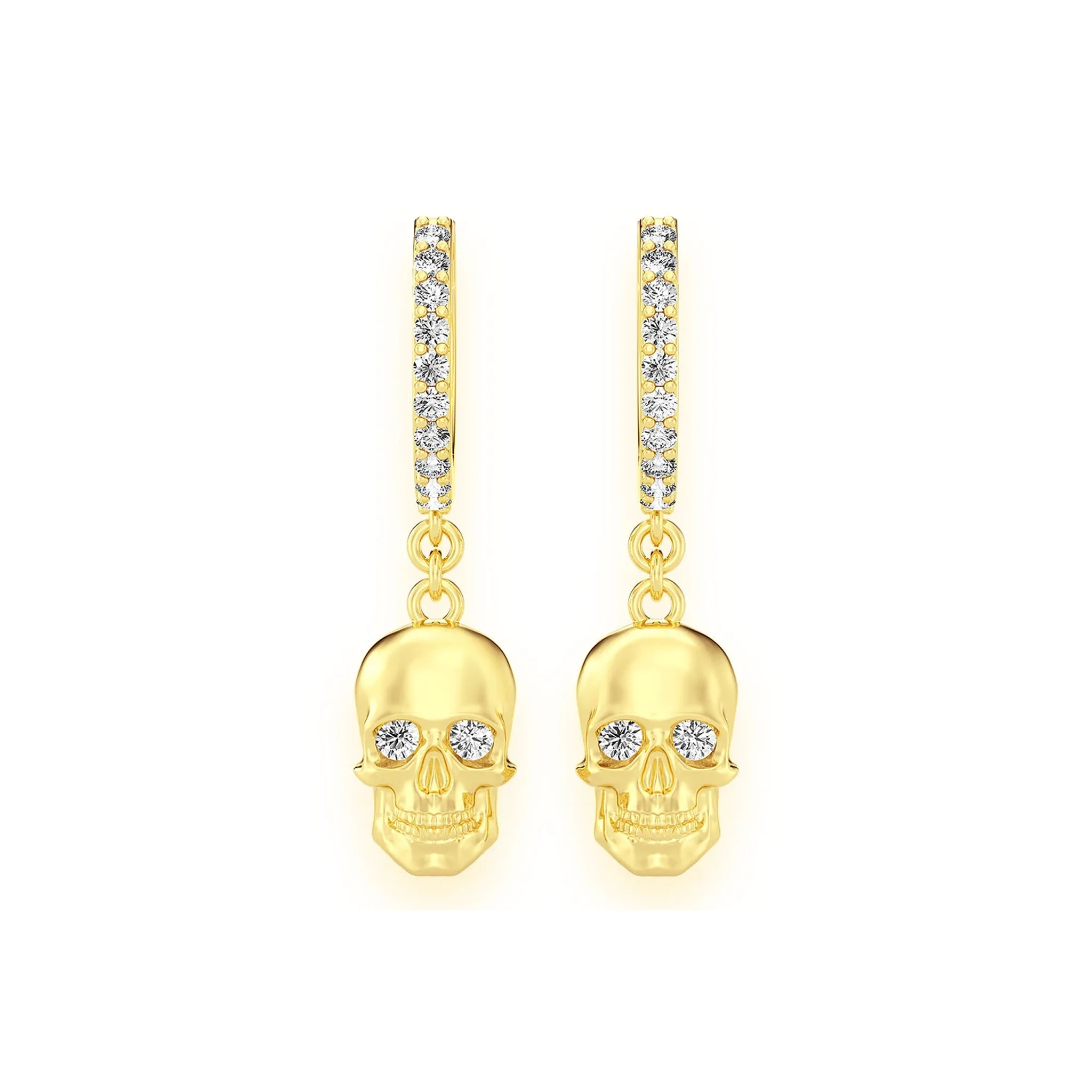 Skull Diamond Hoop Drops - earrings in yellow gold