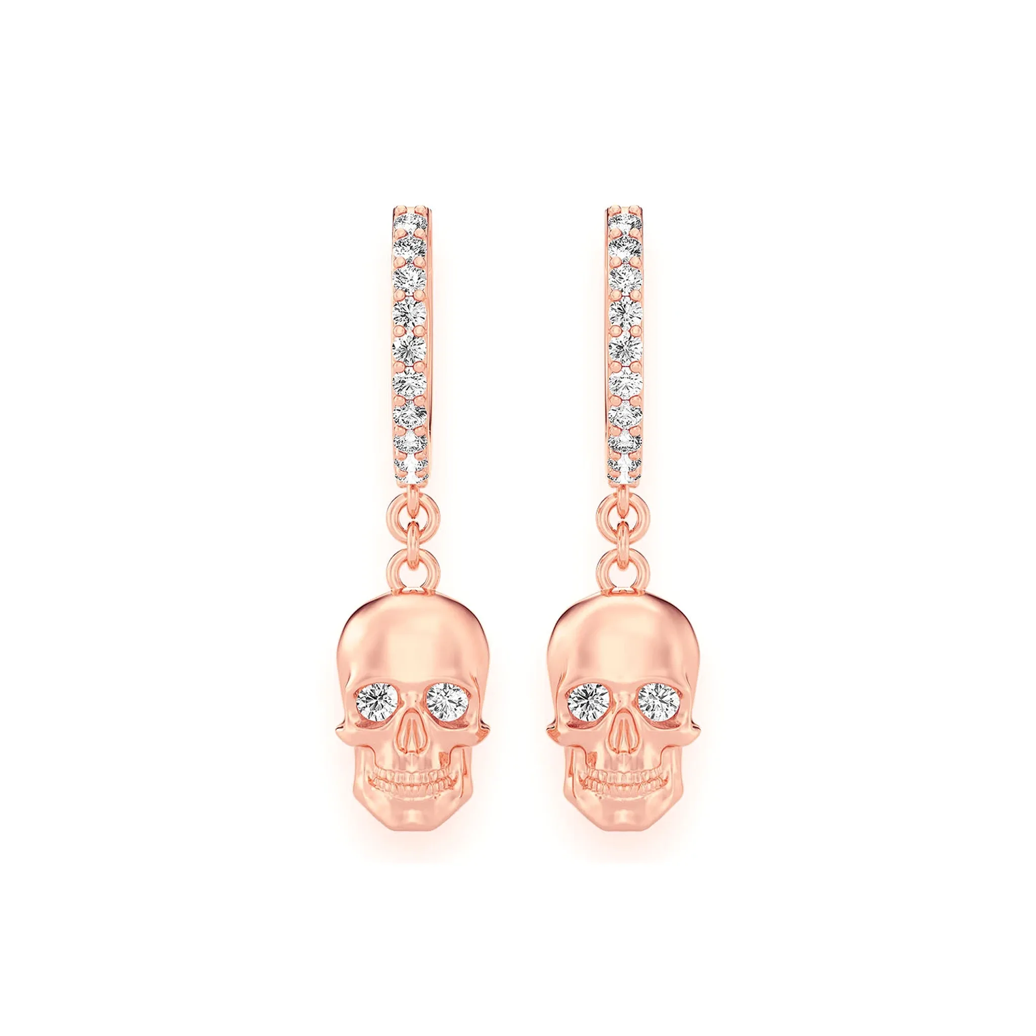 Skull Diamond Hoop Drops - earrings in yellow gold (view 5 of 6)