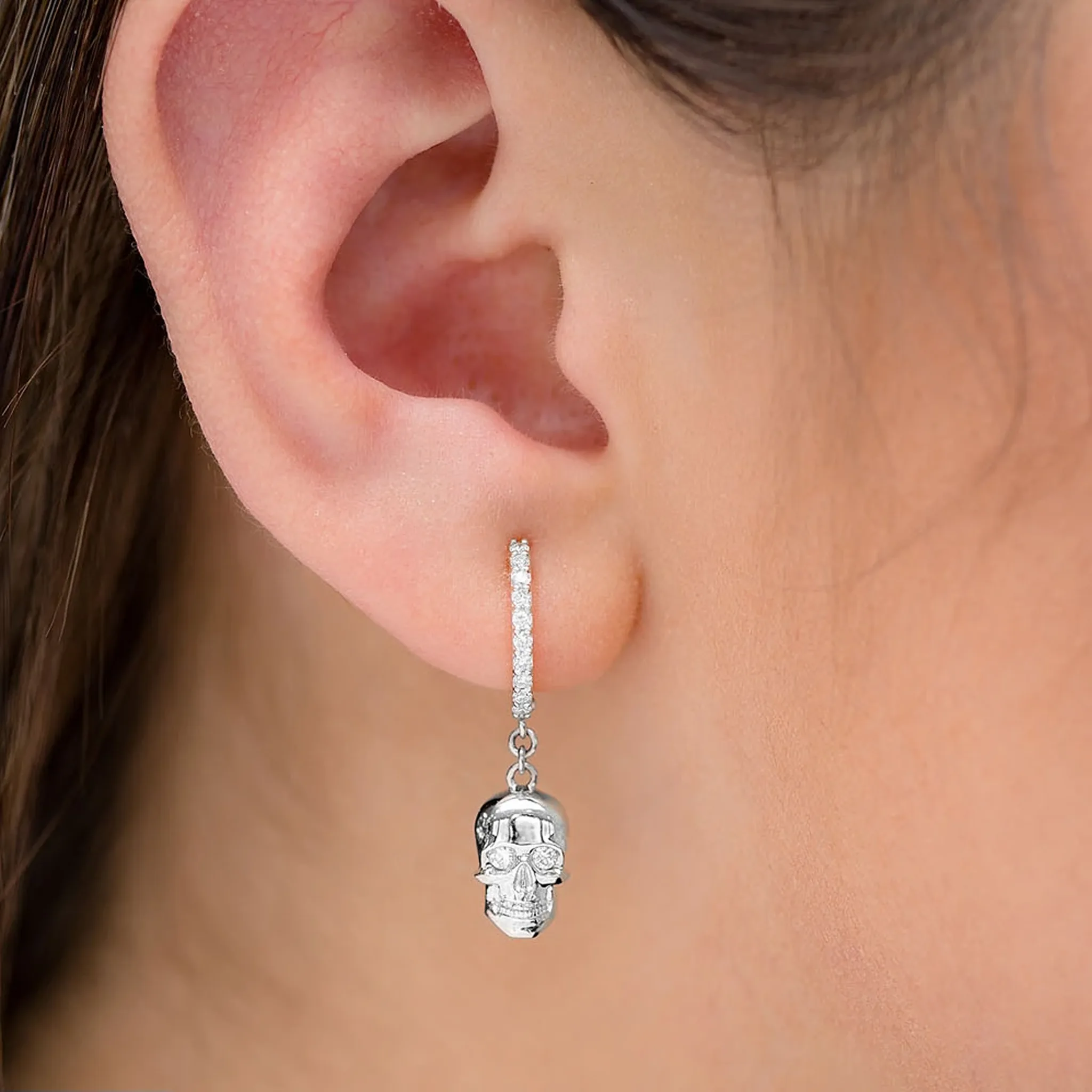 Skull Diamond Hoop Drops - ring in yellow gold (view 4 of 6)