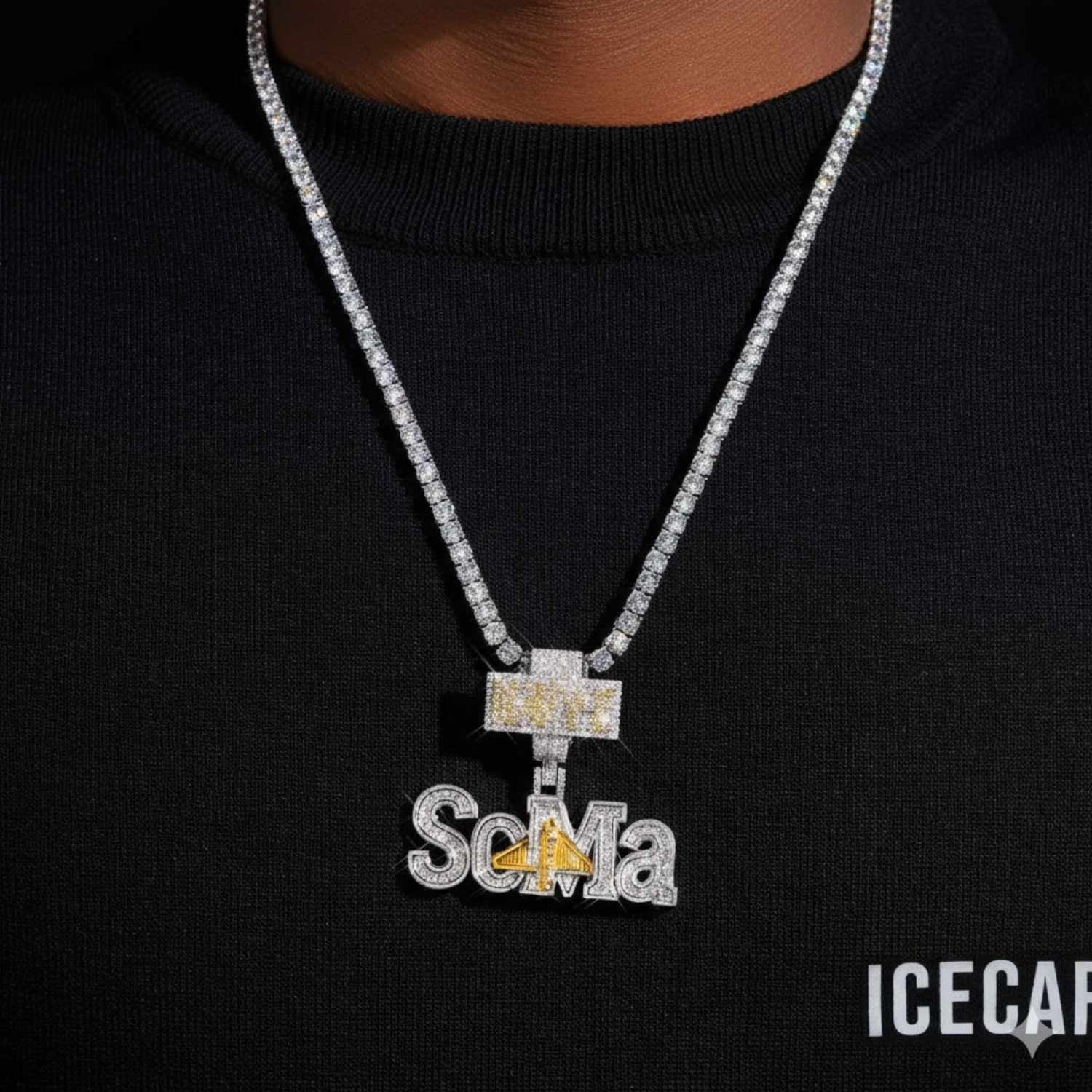 "SoMa" Custom Moissanite Name Pendant 14K Gold (view 2 of 4)