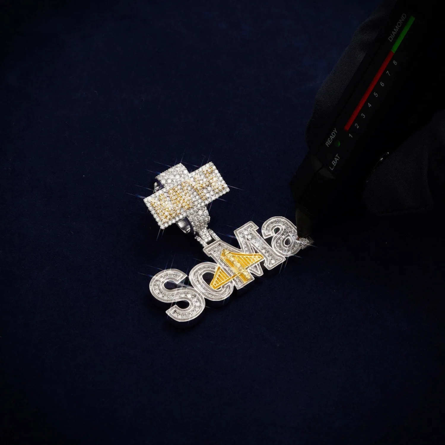 "SoMa" Custom Moissanite Name Pendant 14K Gold (view 3 of 4)