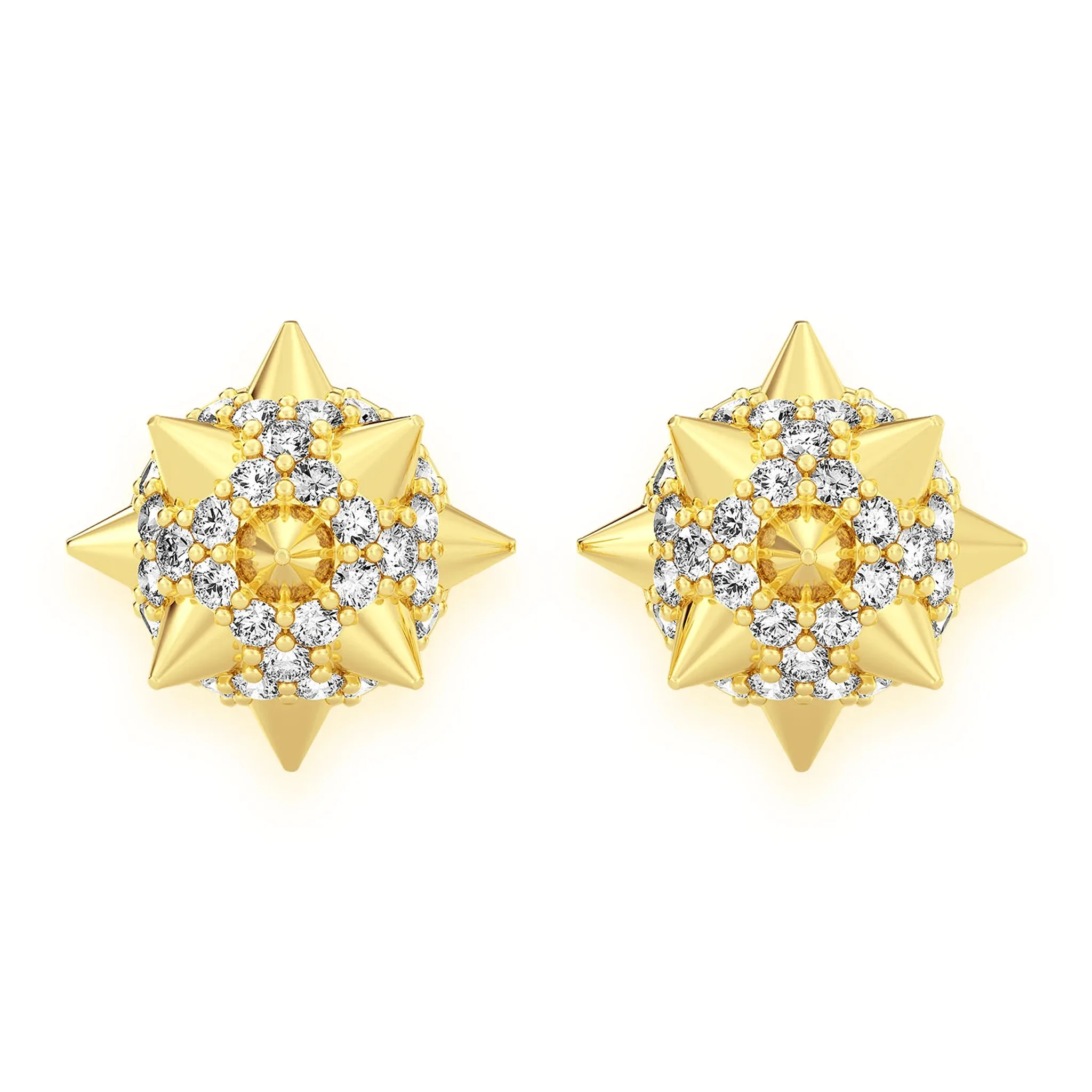 Spike Ball Diamond Stud Earrings - in yellow gold