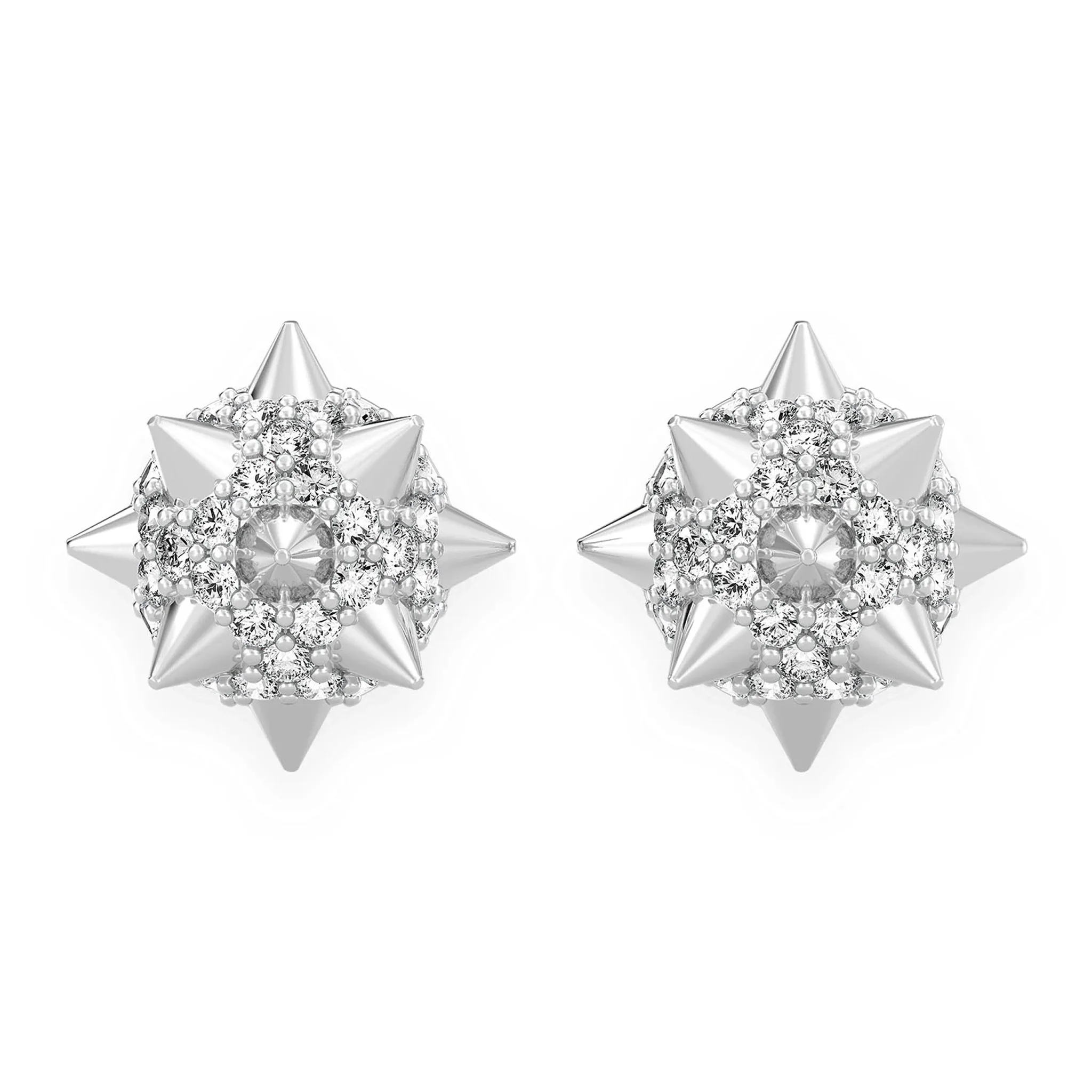 Spike Ball Diamond Stud Earrings - in yellow gold (view 3 of 6)