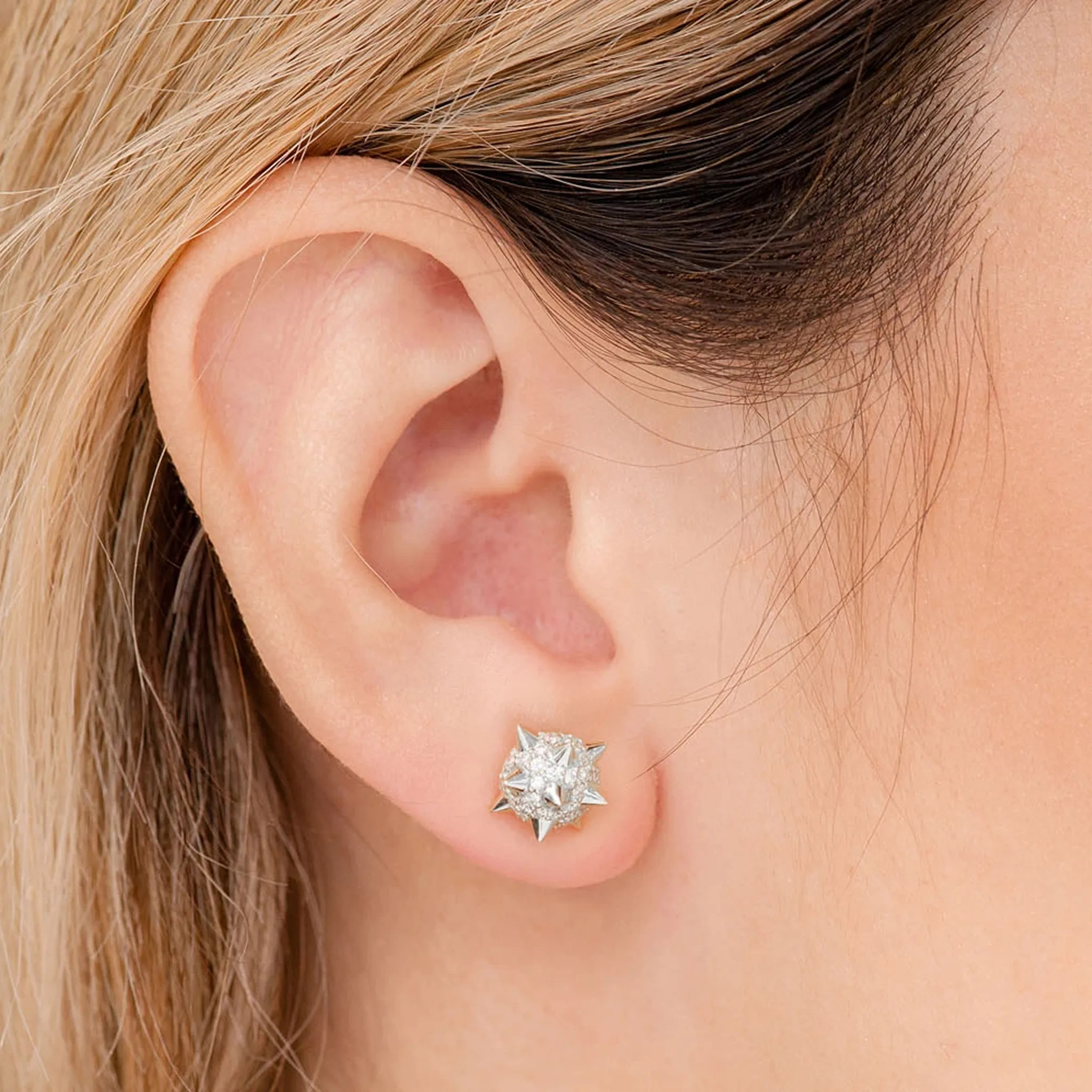 Spike Ball Diamond Stud Earrings - in yellow gold (view 4 of 6)