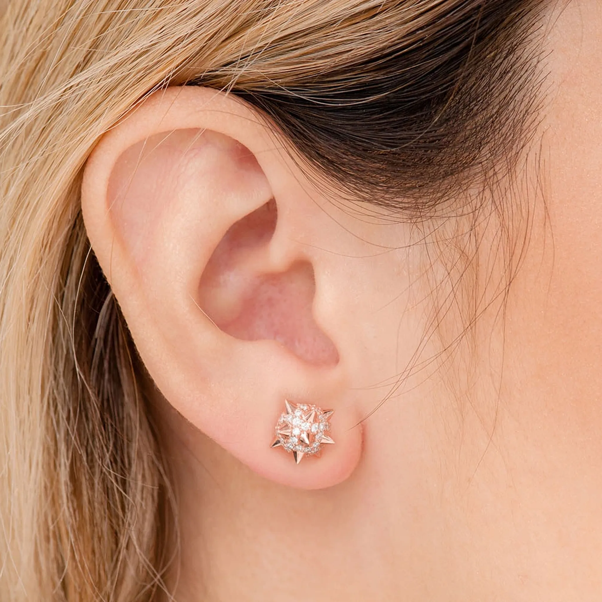 Spike Ball Diamond Stud Earrings - in yellow gold (view 6 of 6)