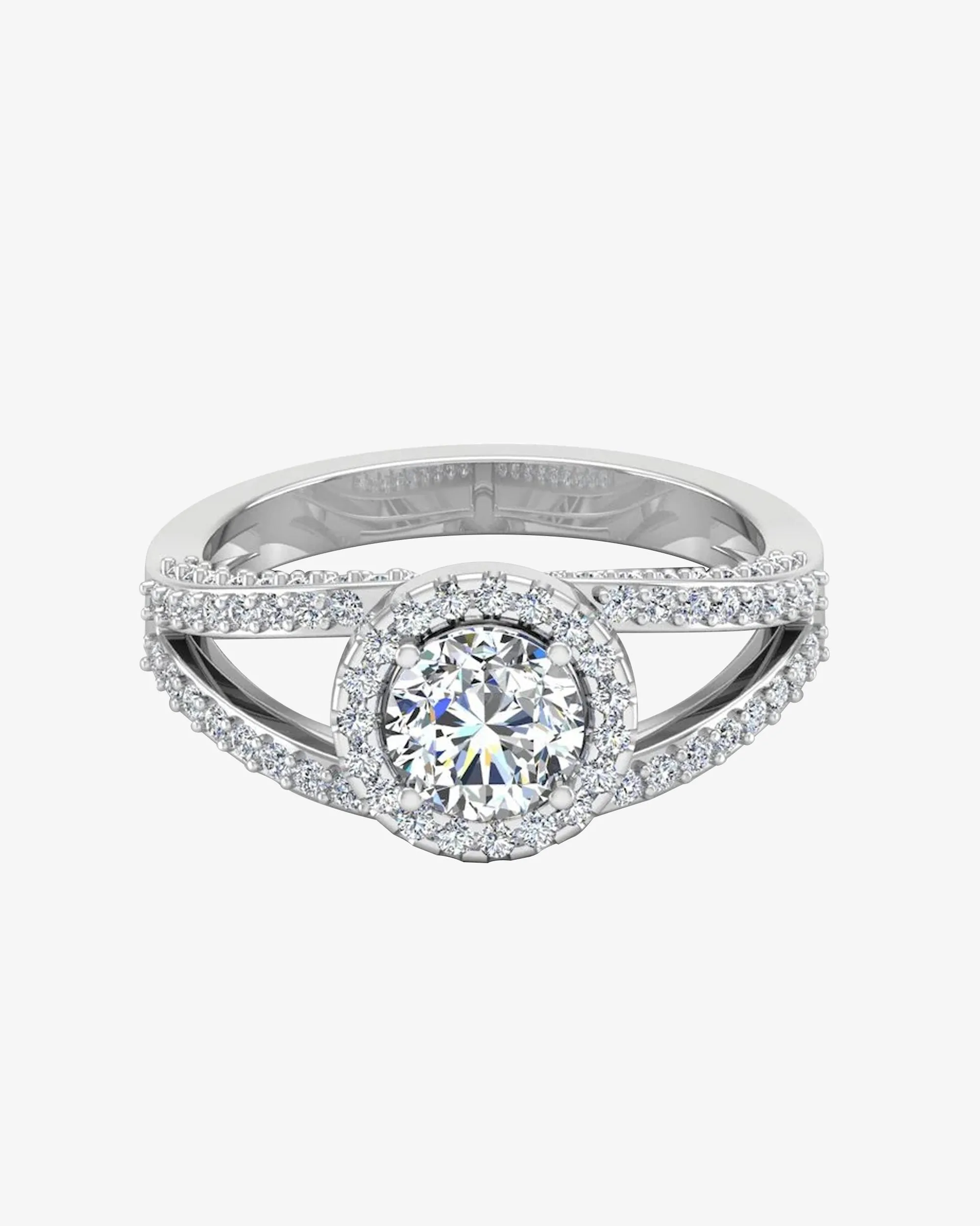 Split Shank Halo Moissanite Engagement Ring - in 14k gold (view 2 of 8)