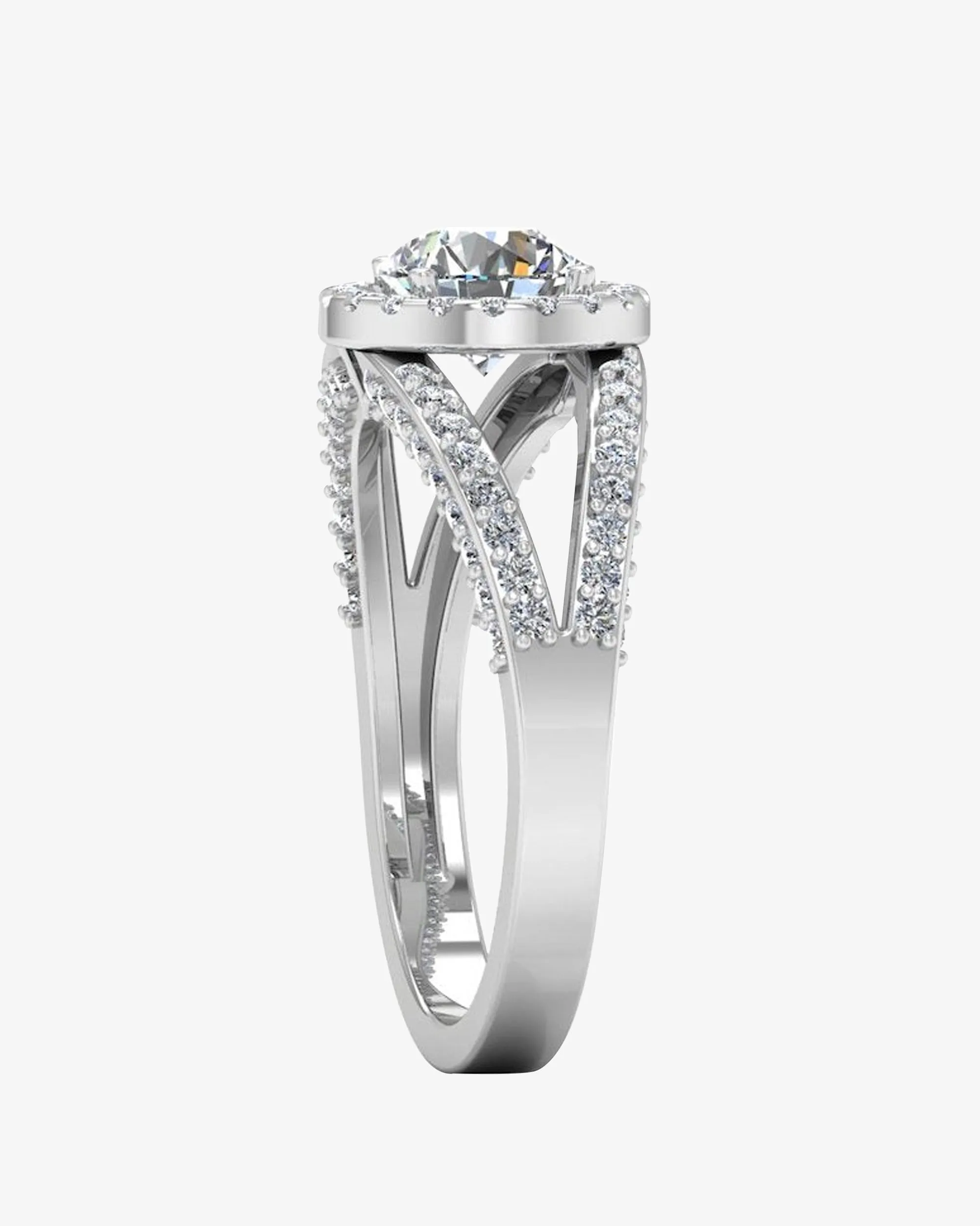 Split Shank Halo Moissanite Engagement Ring - in 14k gold (view 3 of 8)