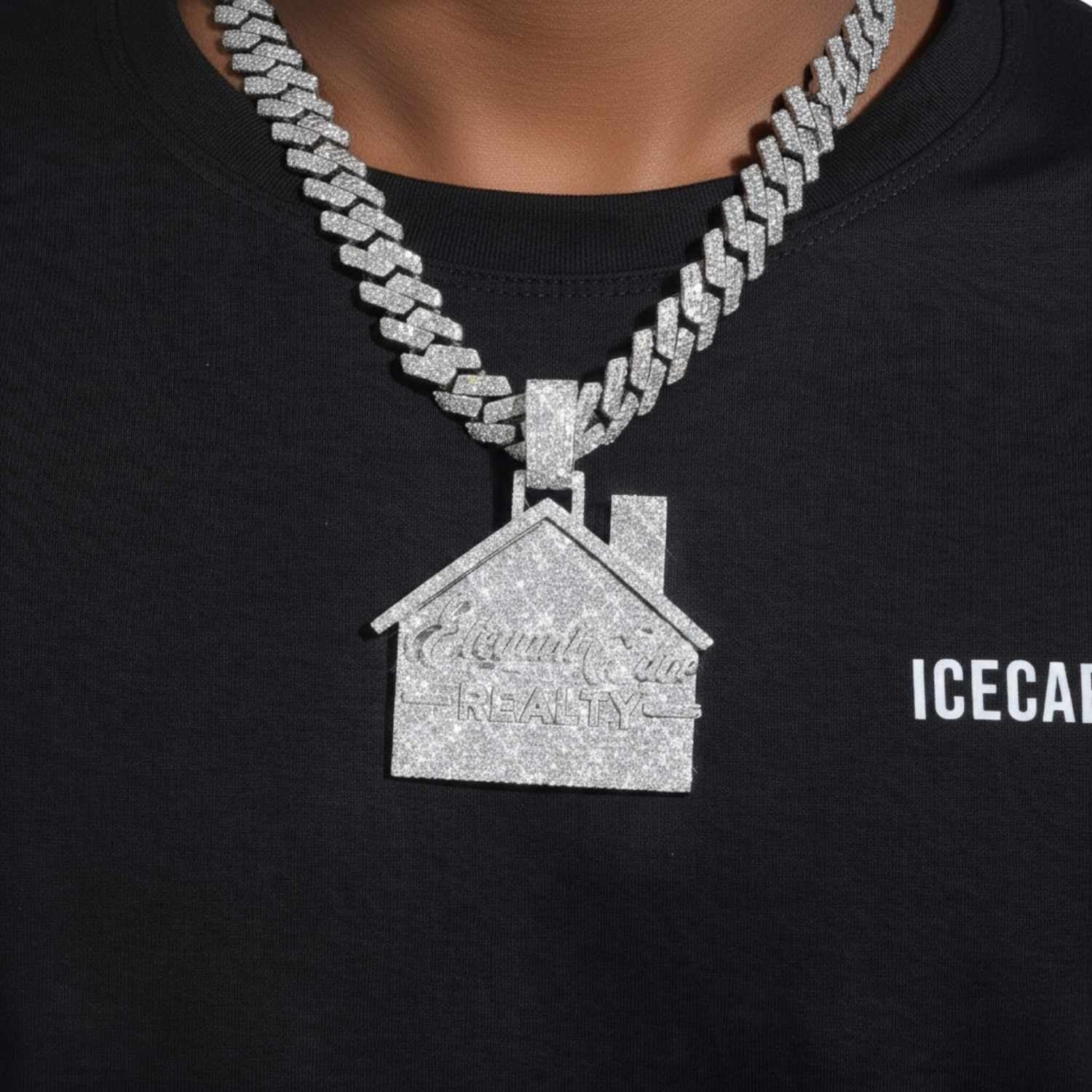 "STAR MANSION" Custom Moissanite Logo Pendant 14K Gold (view 2 of 4)
